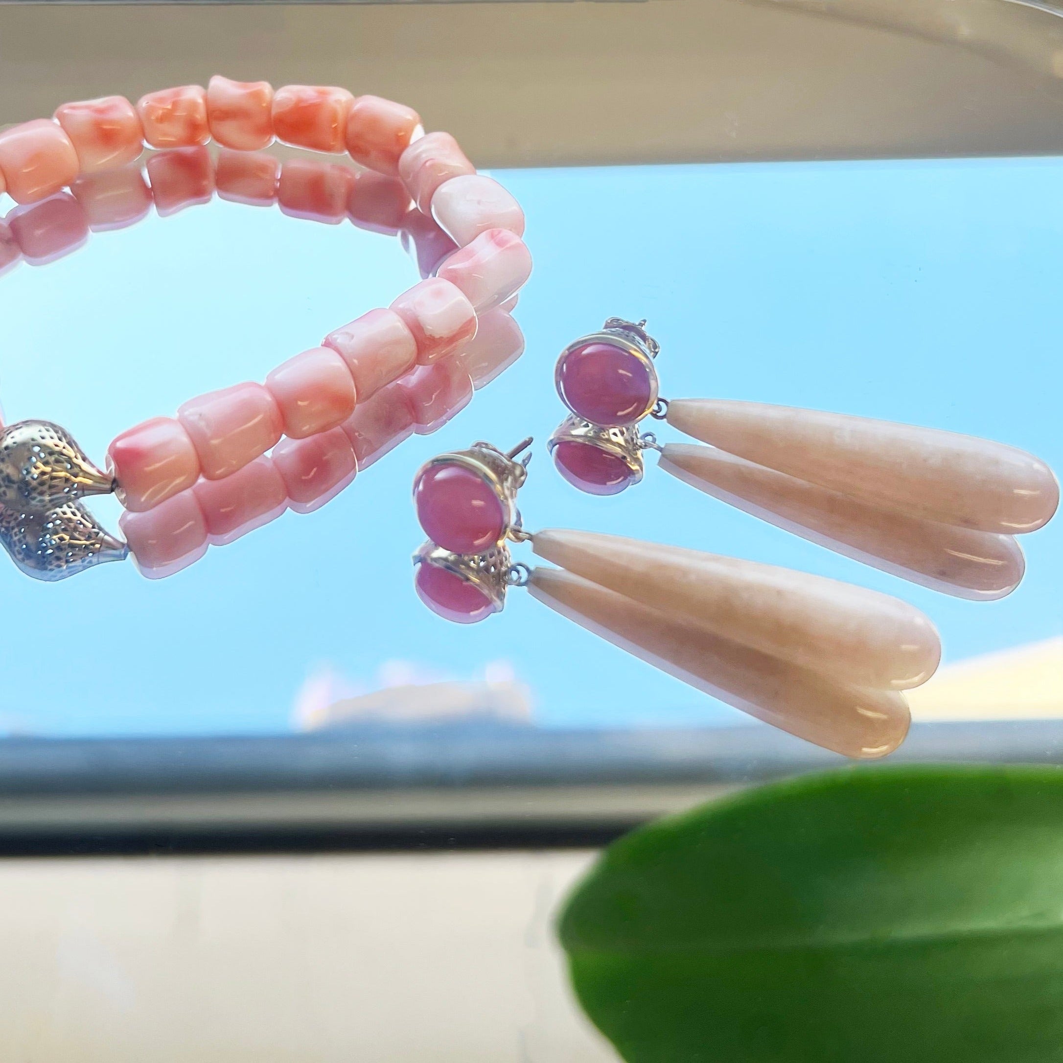Carnelian and Guava Agate Drop Earrings