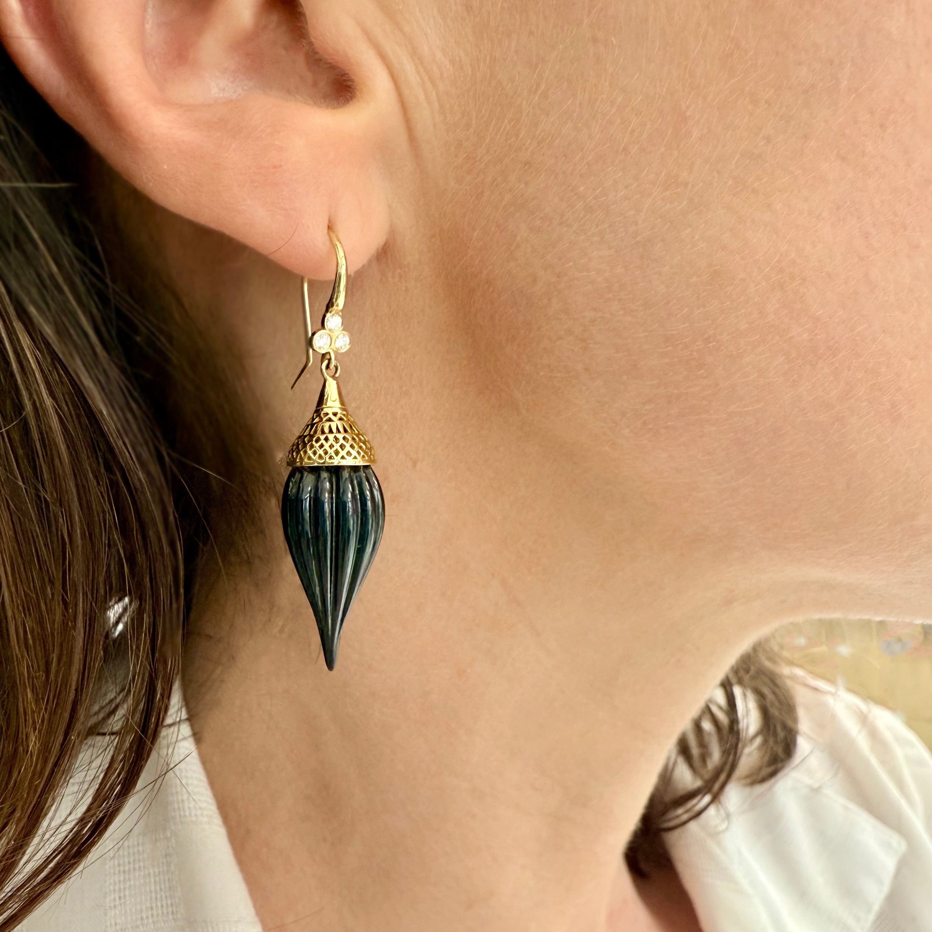Fluted Onyx and Diamond Earrings