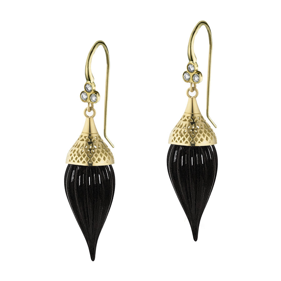 Fluted Onyx and Diamond Earrings