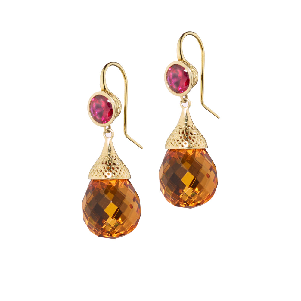 Garnet and Amber Drop Earrings