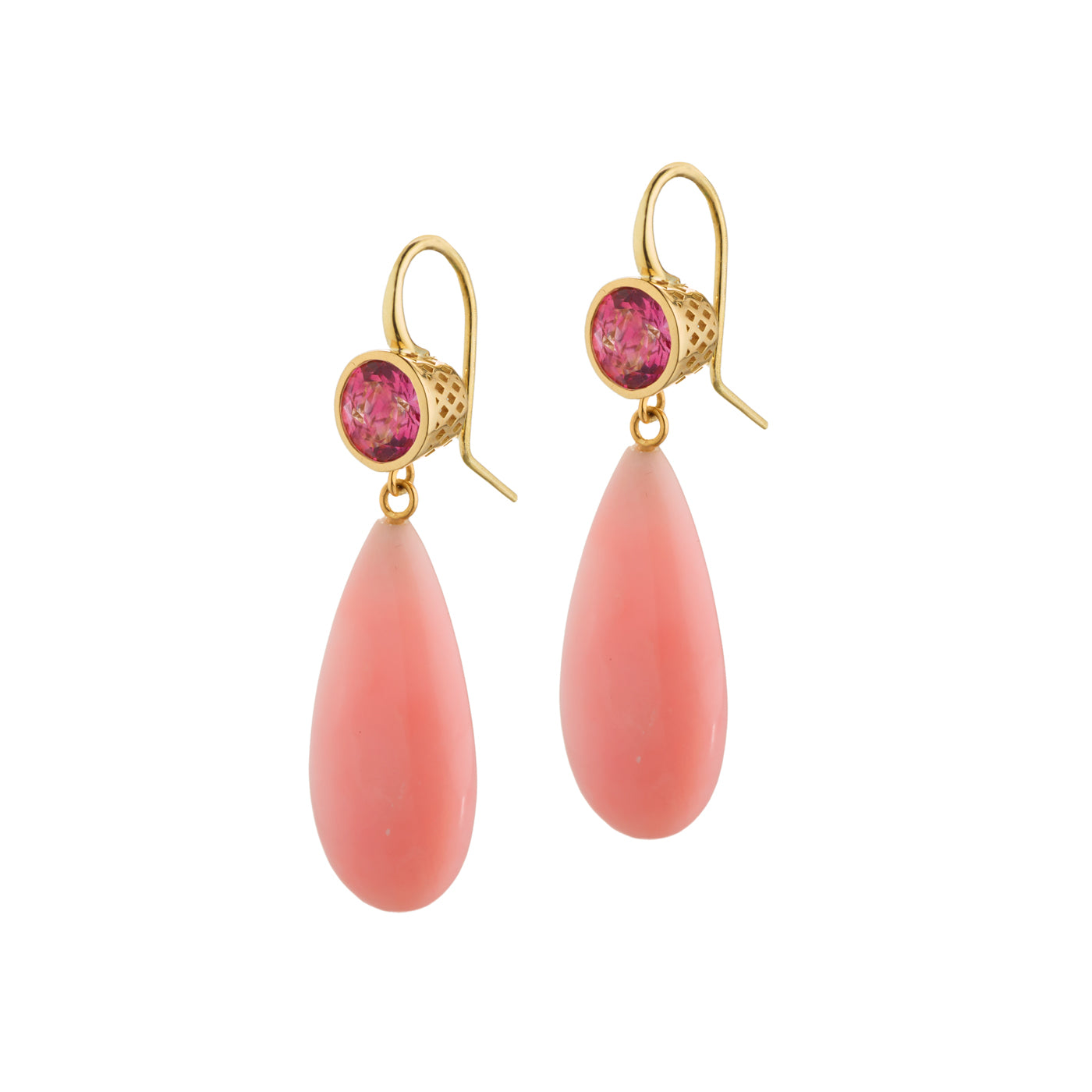 Pink Topaz and Pink Opal drop earrings