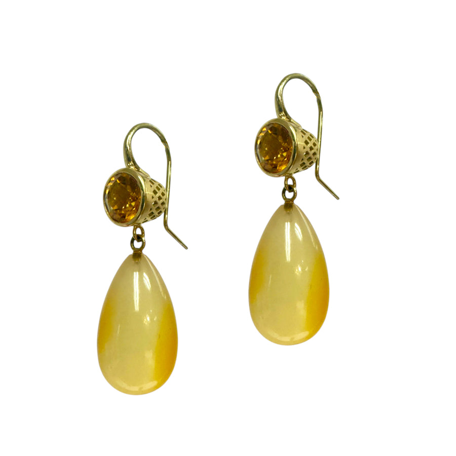 18K Yellow Gold Crownwork® Citrine and Carnelian Earrings