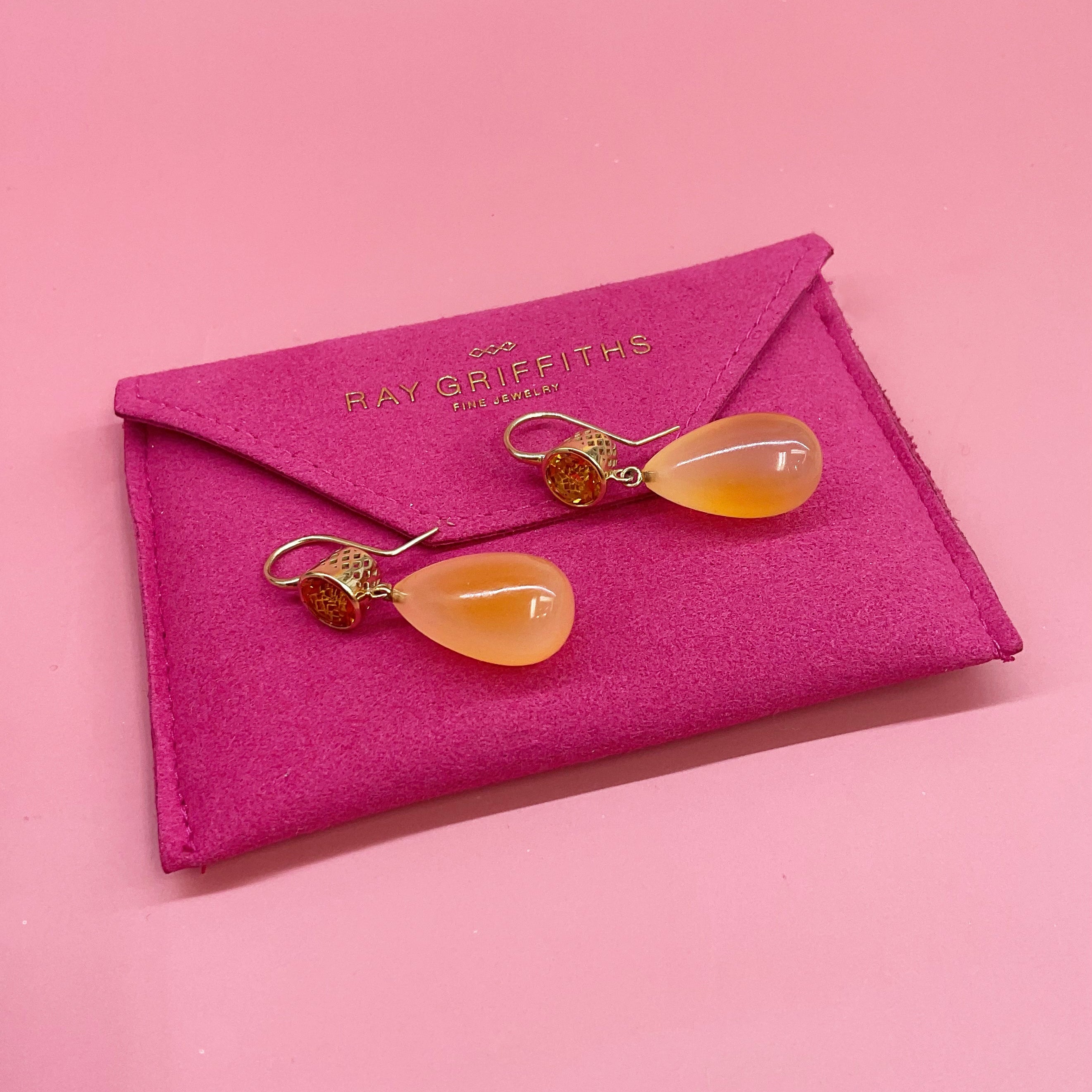 18K Yellow Gold Crownwork® Citrine and Carnelian Earrings