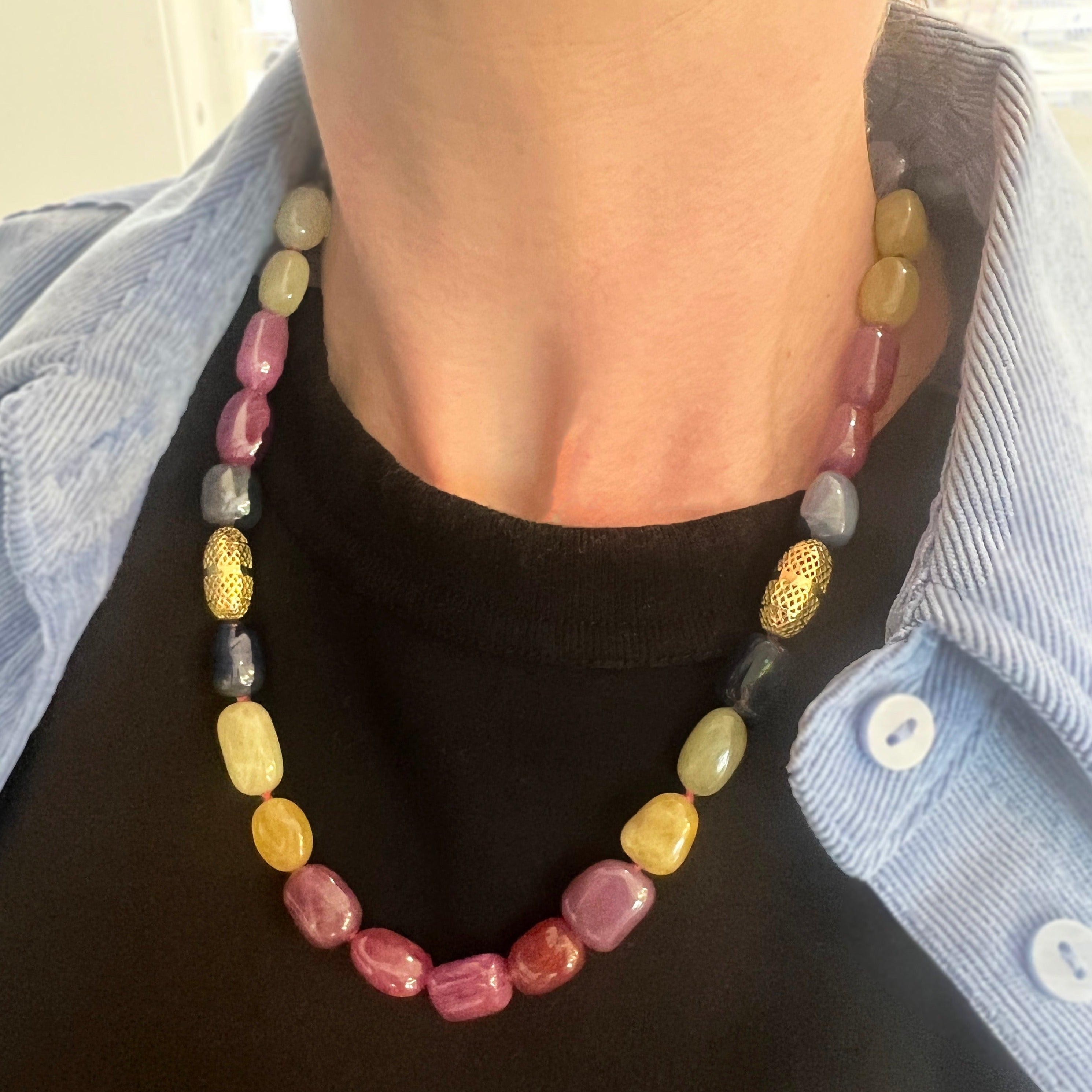 Multicolored Sapphire and Crownwork® Bead Necklace