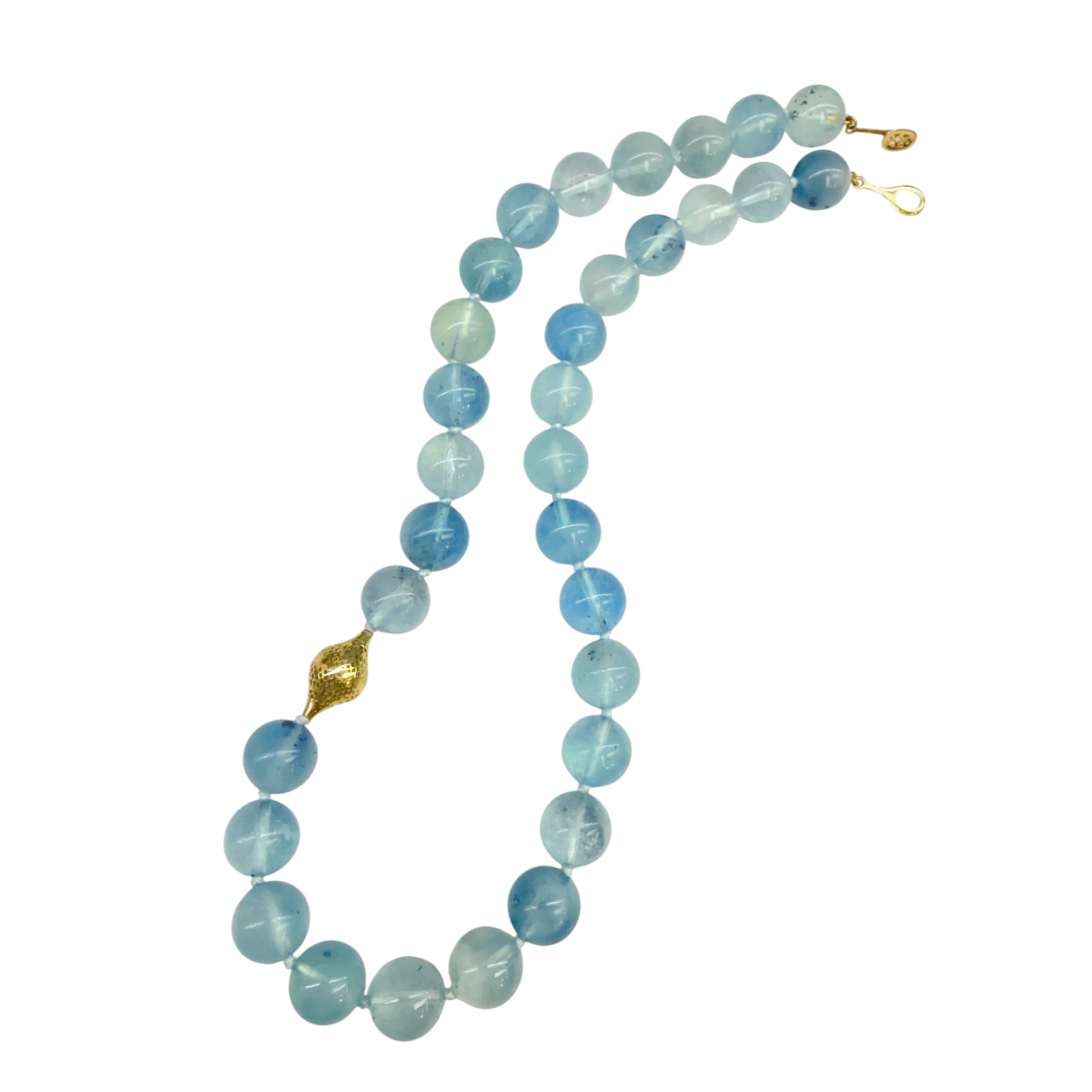 Aquamarine Beaded Necklace 18K Gold Crownwork® Finial