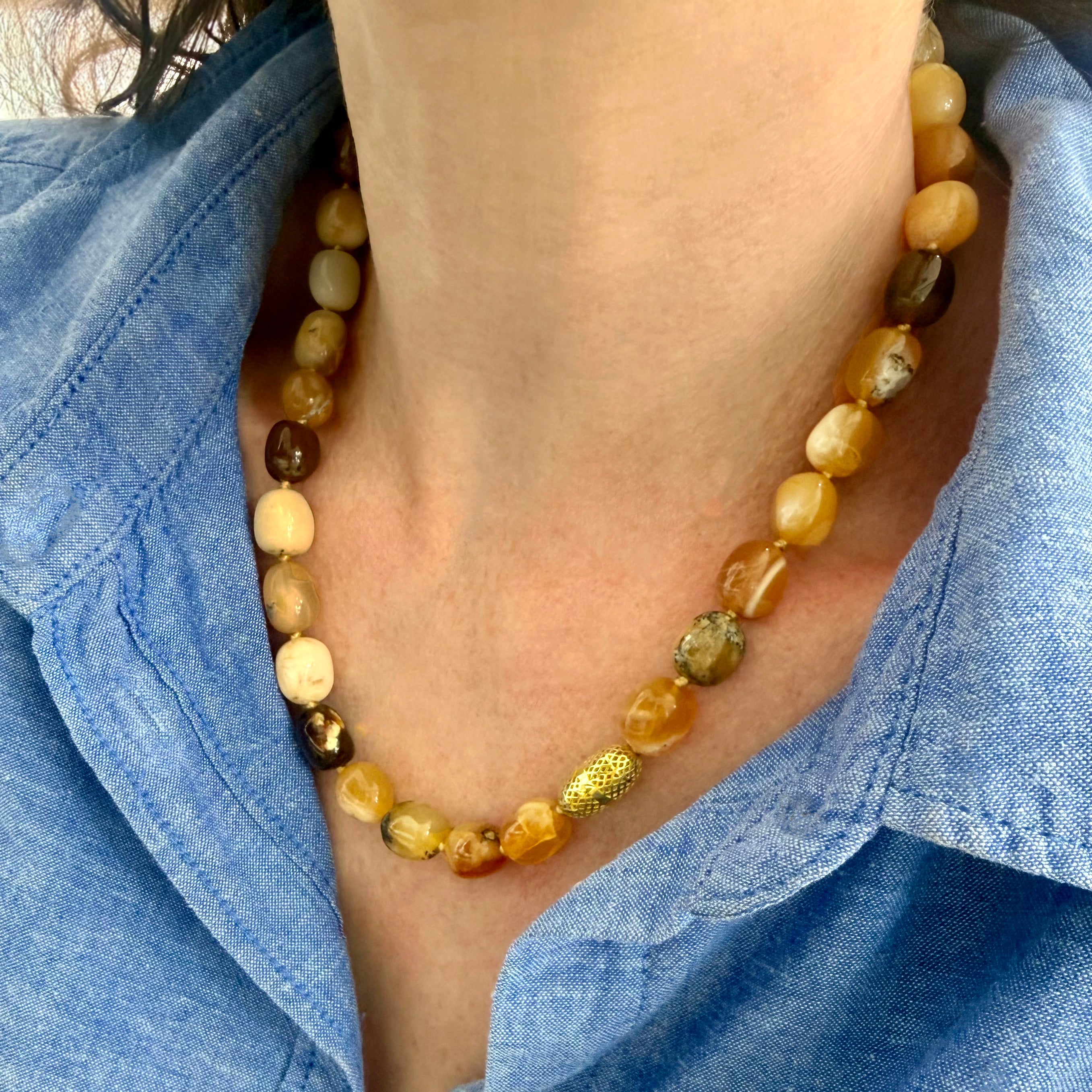 Fire Opal Beaded Necklace 18K Gold Crownwork®