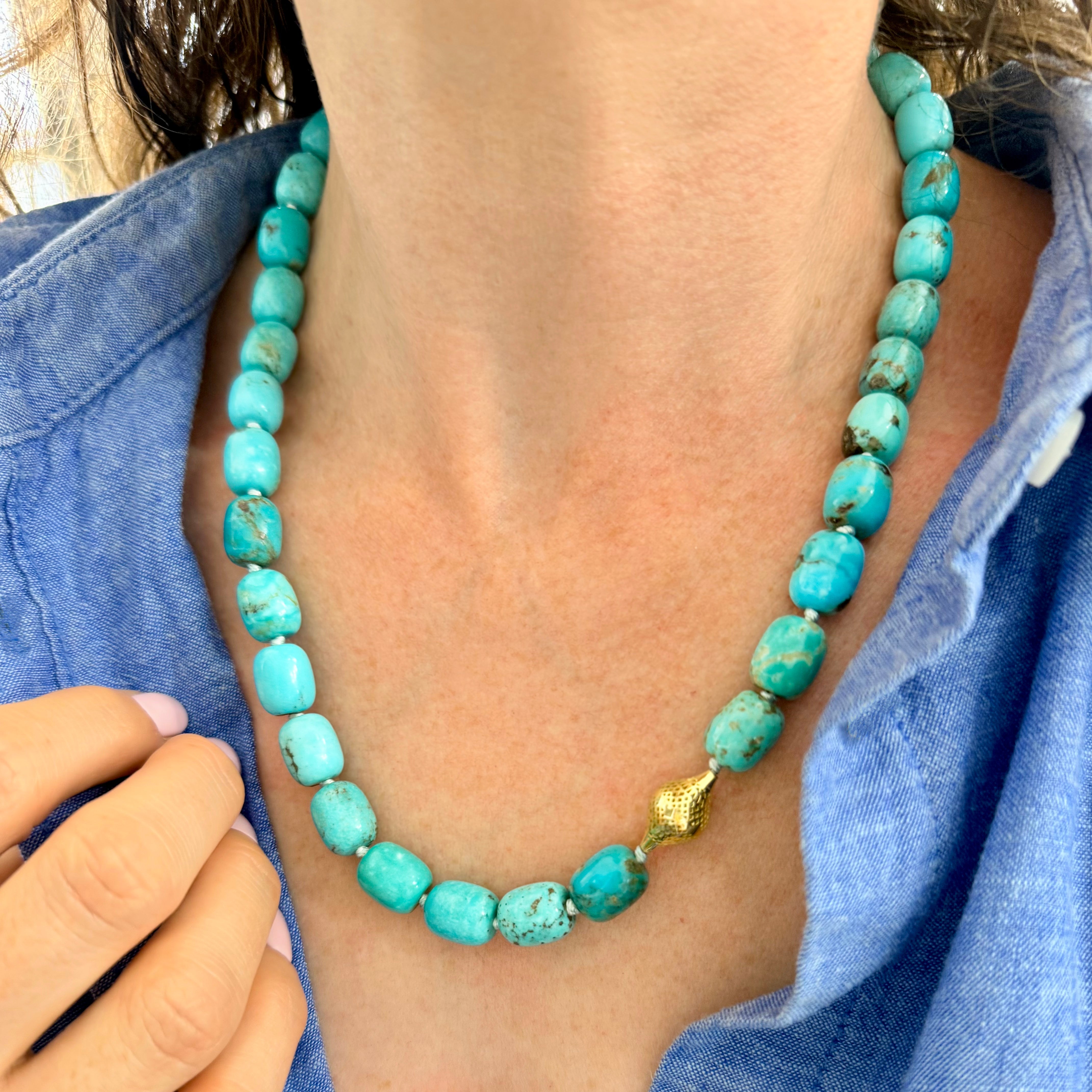 Turquoise Nugget Beaded Necklace 18K Gold Crownwork®