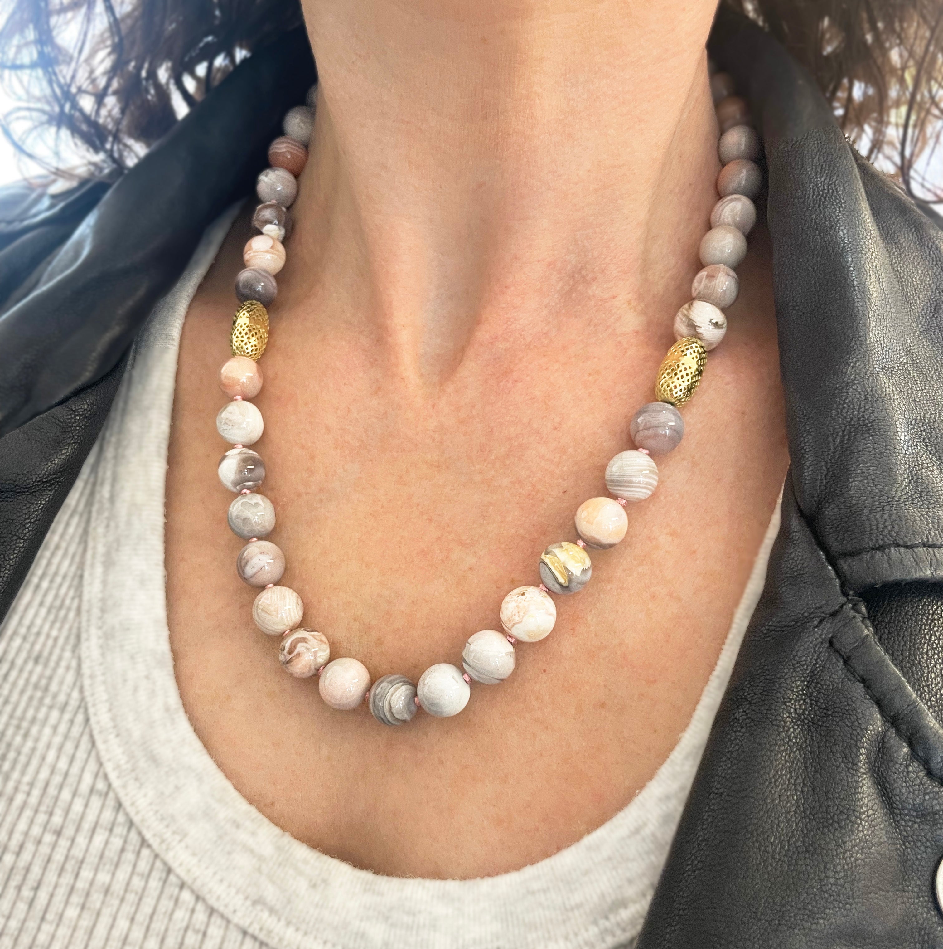 Pink Botswana Agate Beaded Necklace