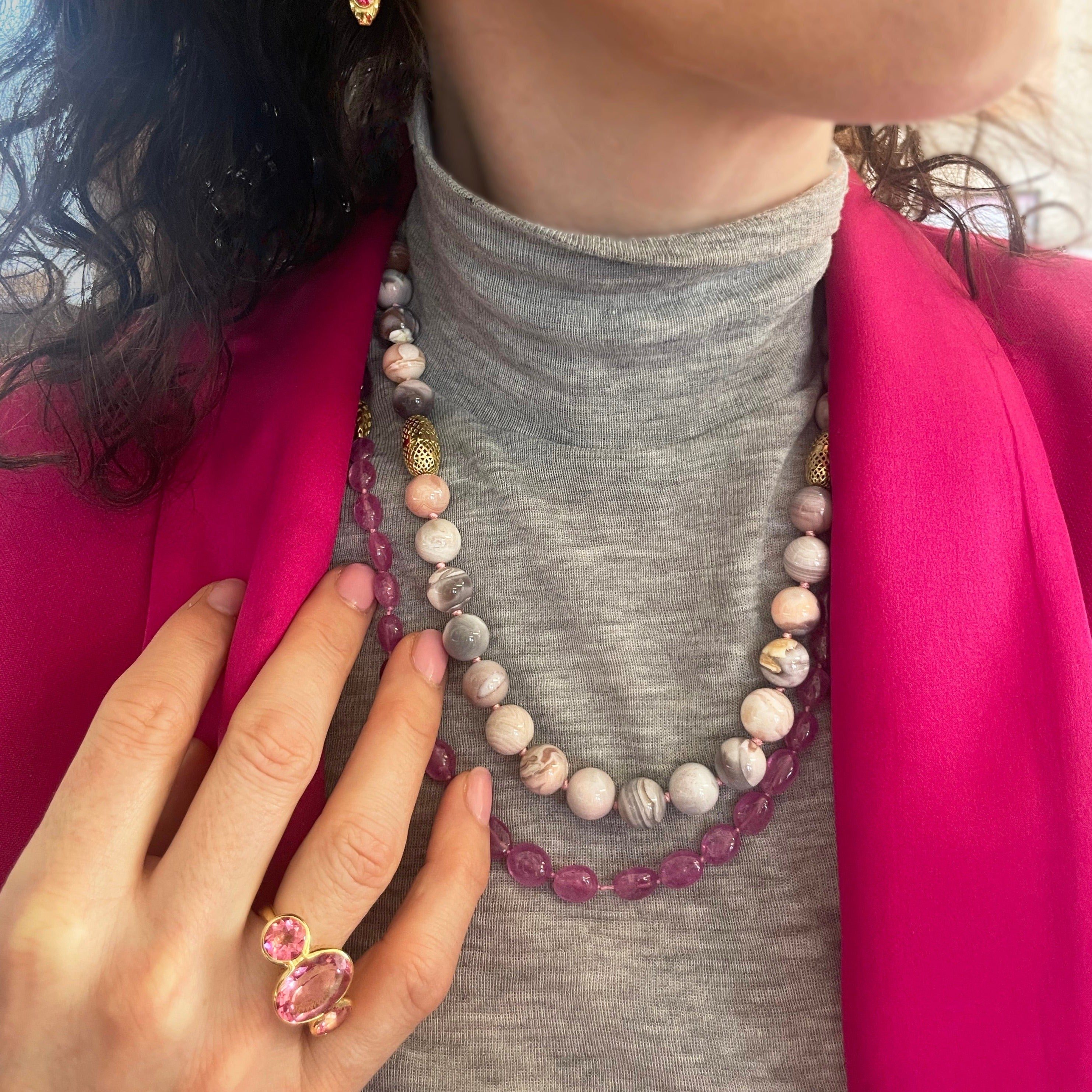 Pink Botswana Agate Beaded Necklace