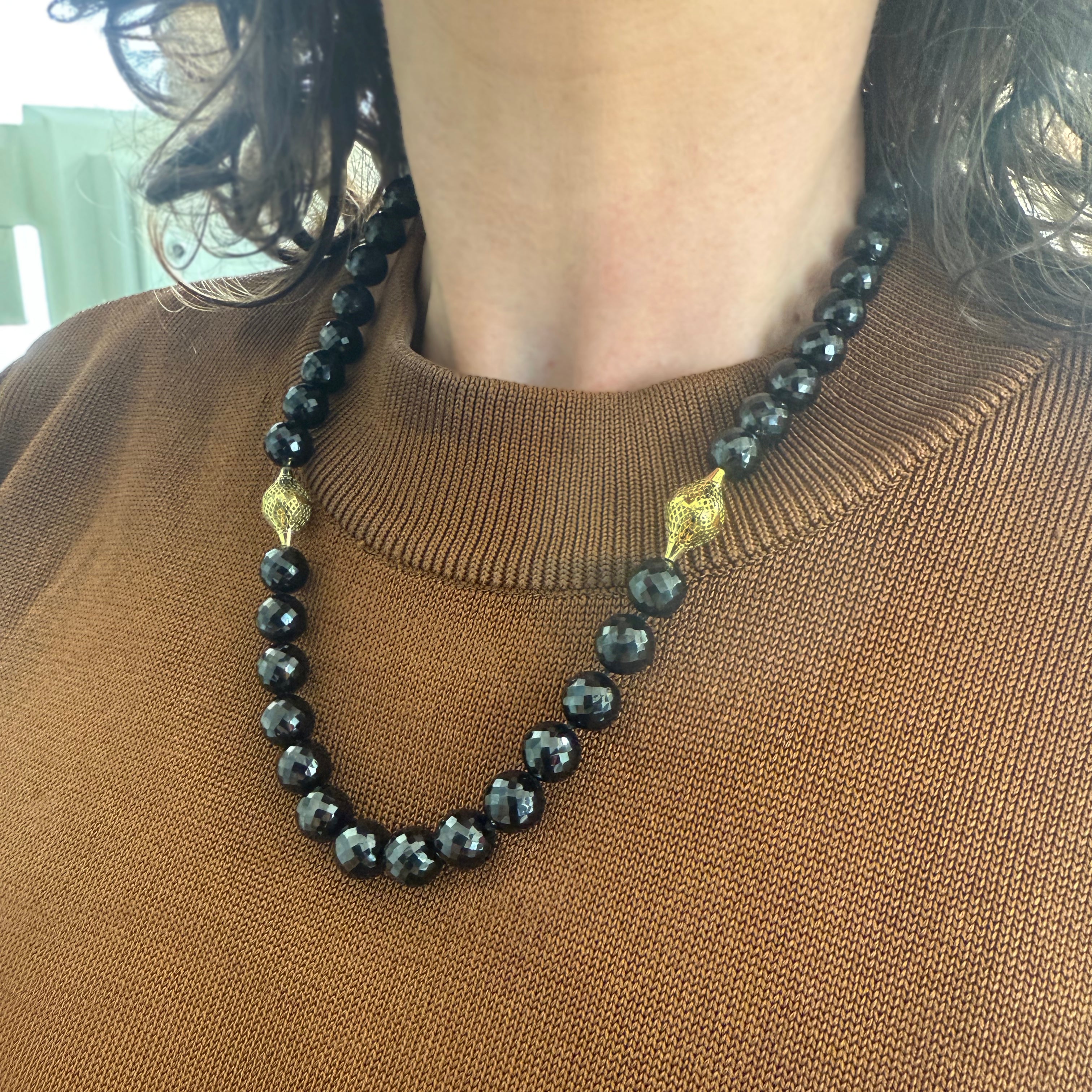 Faceted Black Spinel Beaded Necklace