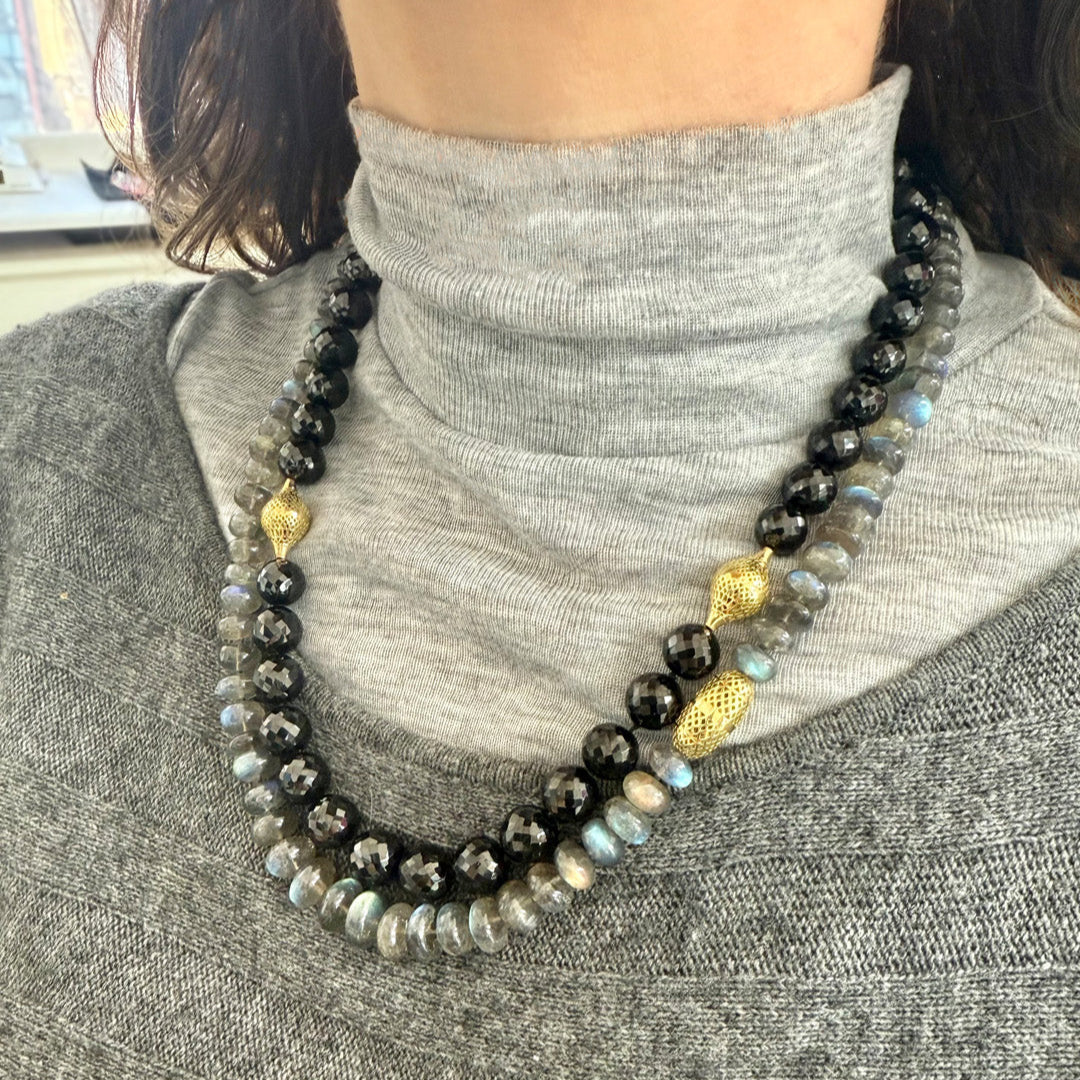 Faceted Black Spinel Beaded Necklace