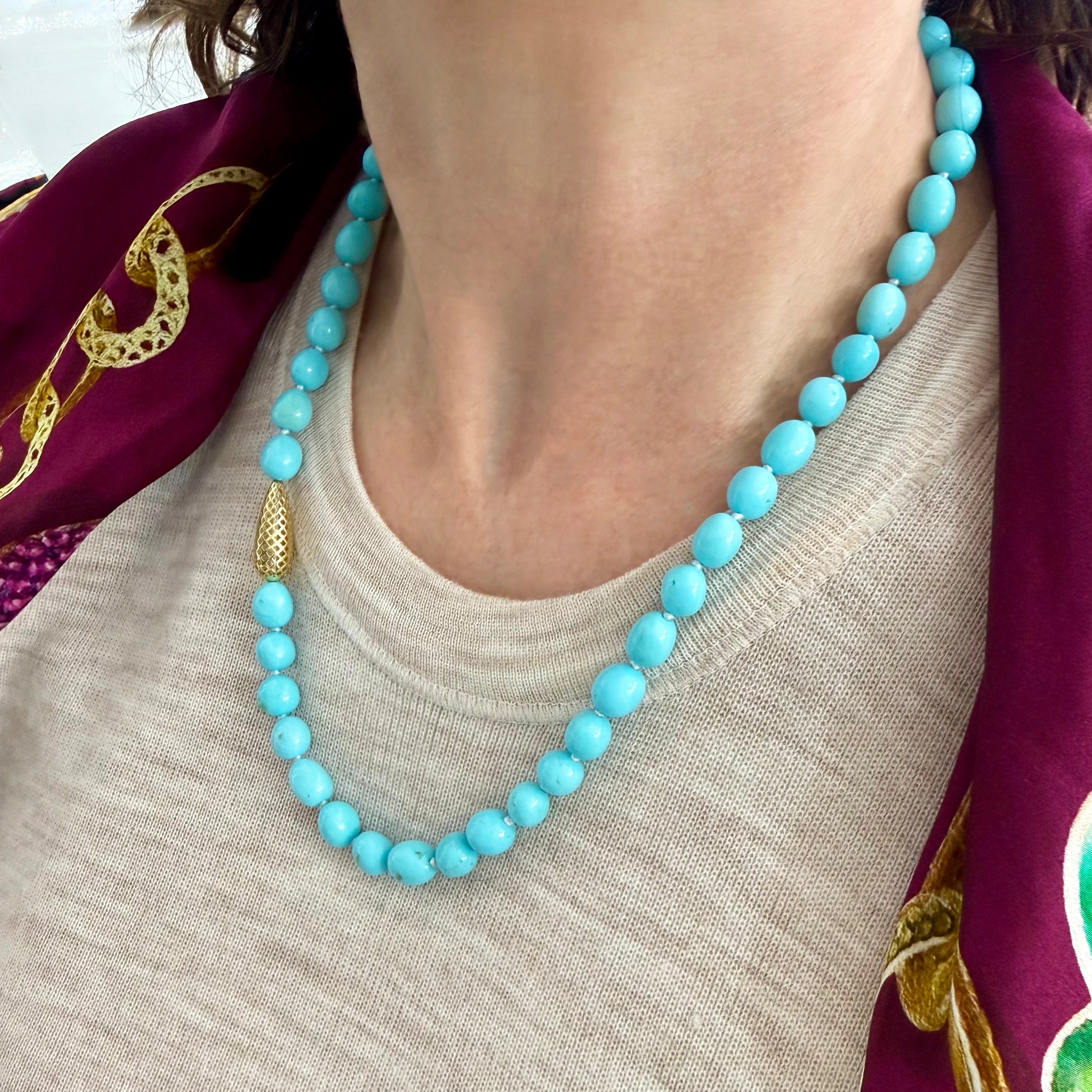 18K Yellow Gold Crownwork® Sonoran Turquoise Beaded Necklace with Spear Accent