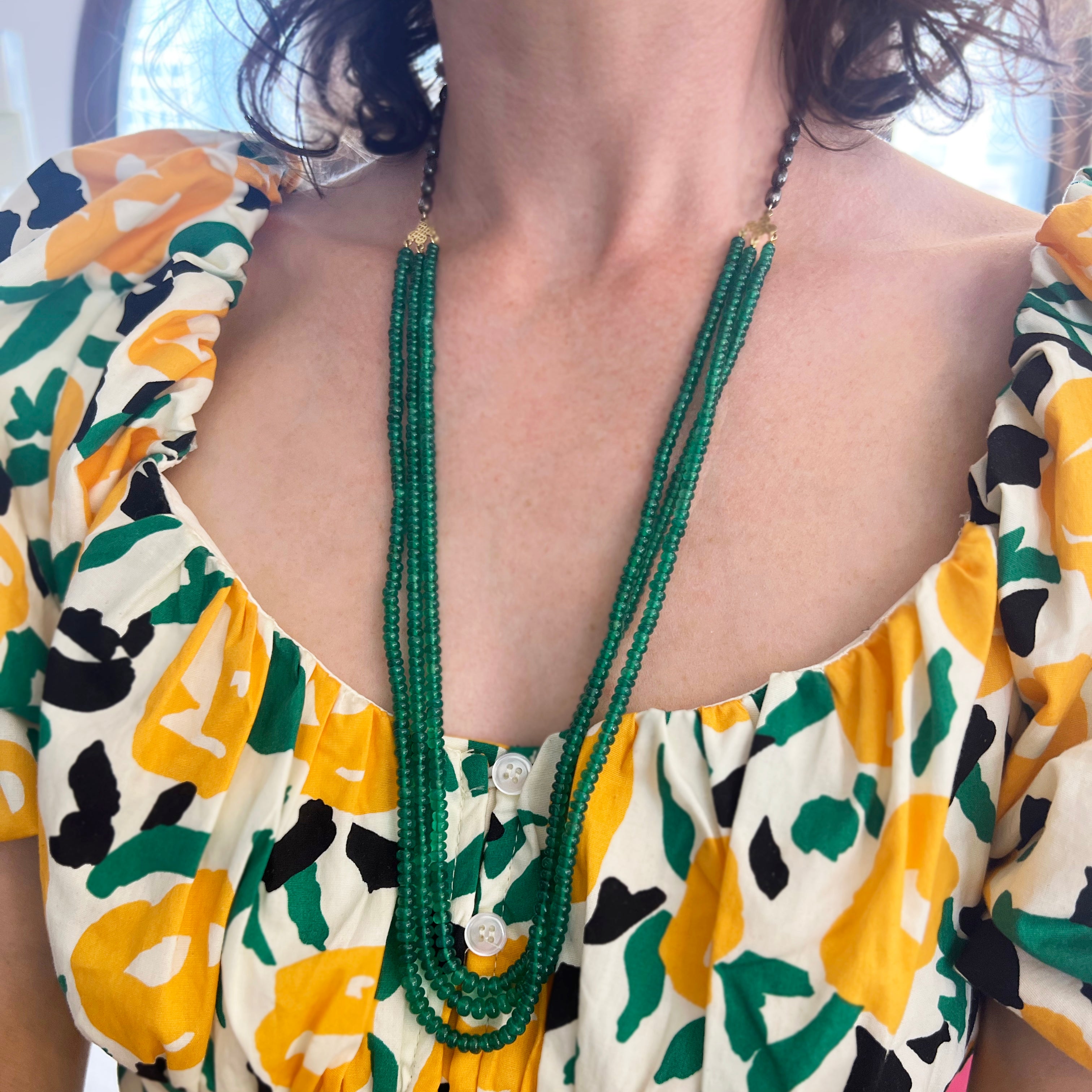 Green Onyx Triple Strand Necklace