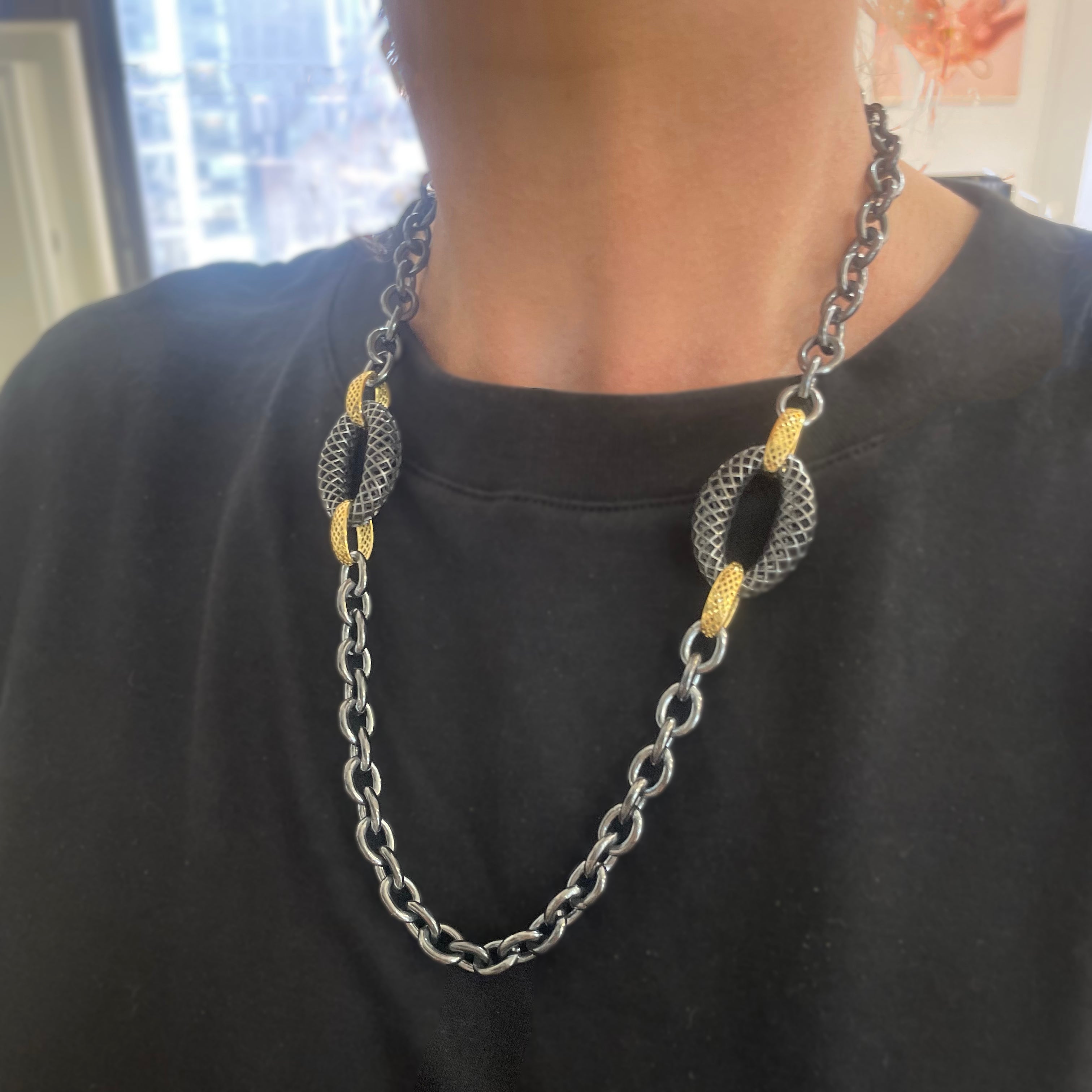 Chubby Oxidized Silver Link Necklace