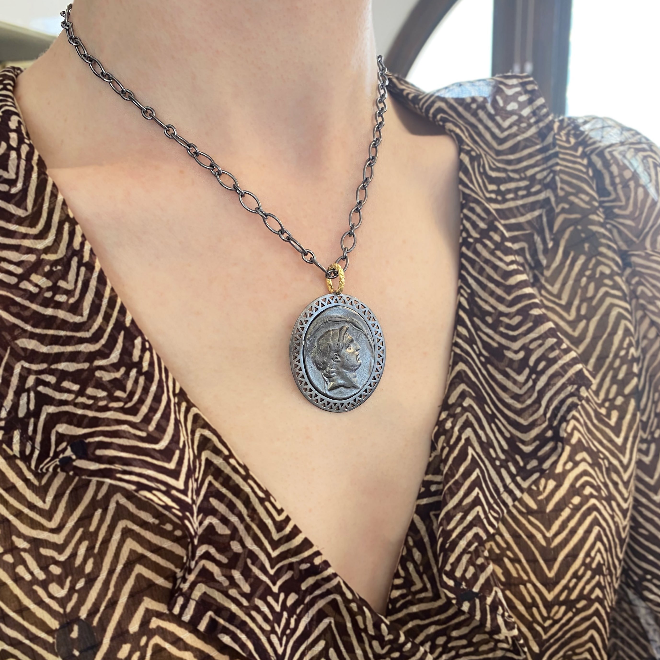 Oxidized Emperor Soto of Syria Coin Necklace