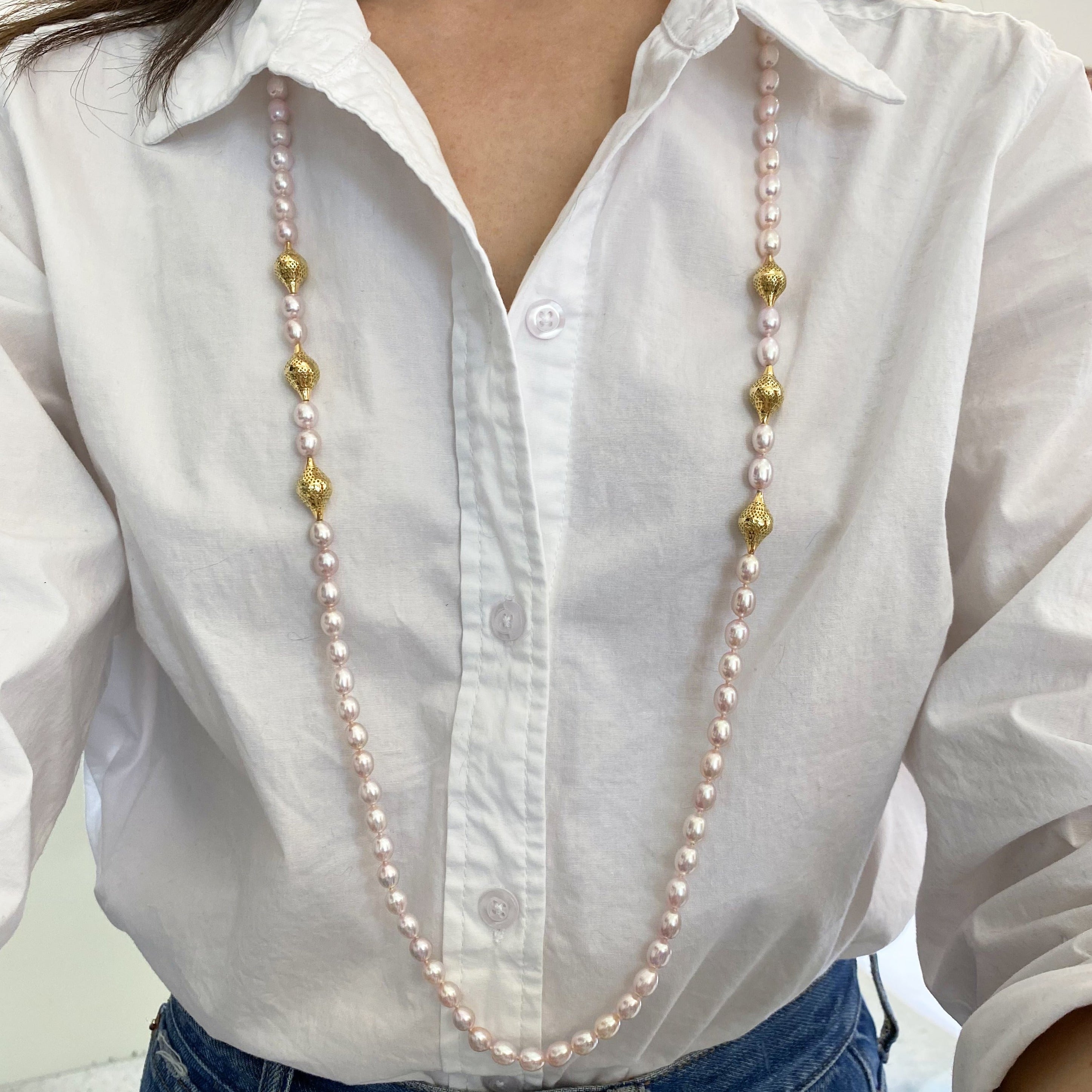 Pale Pink Pearl Wrap Necklace