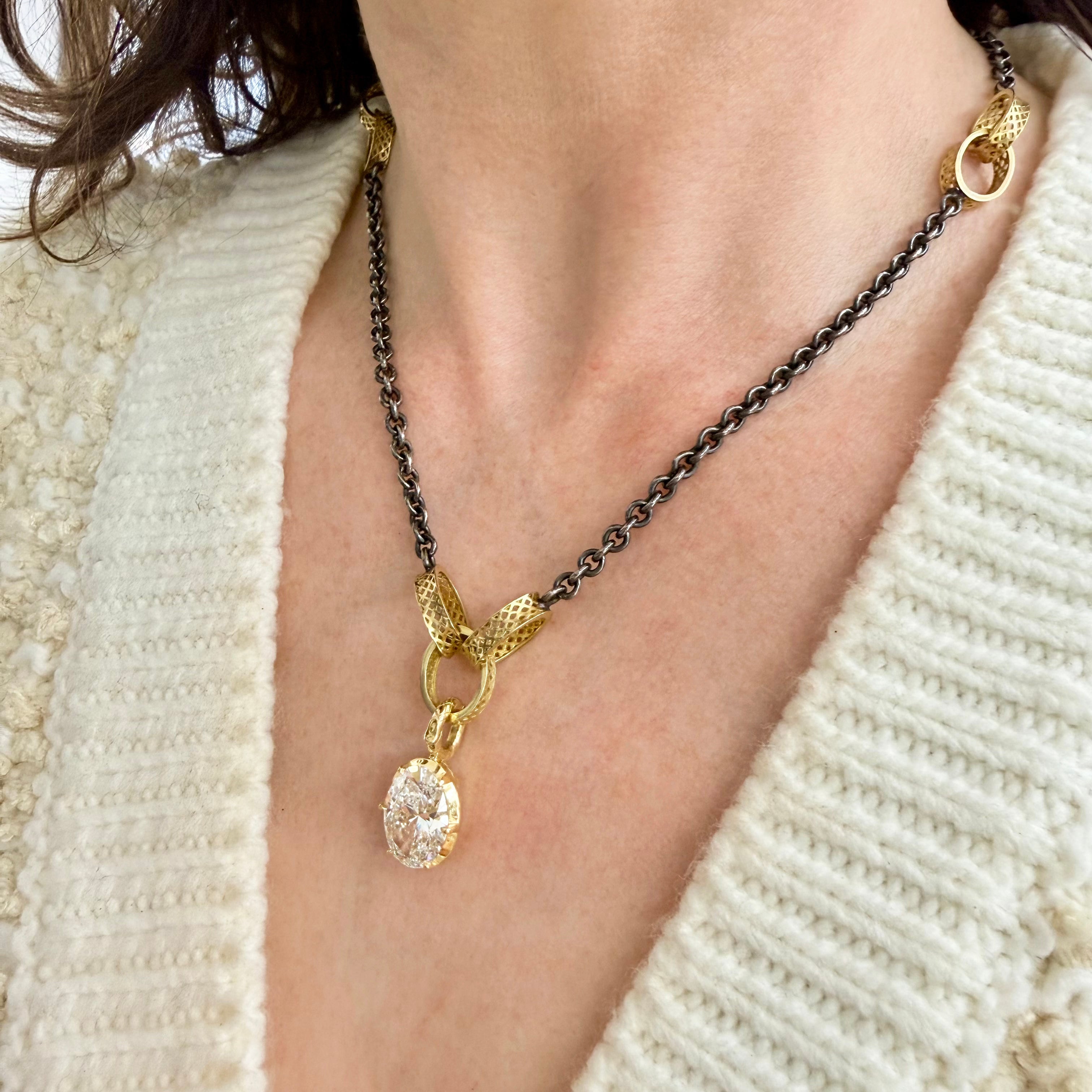 18K Yellow Gold Crownwork® North South Pendant with LG Diamond