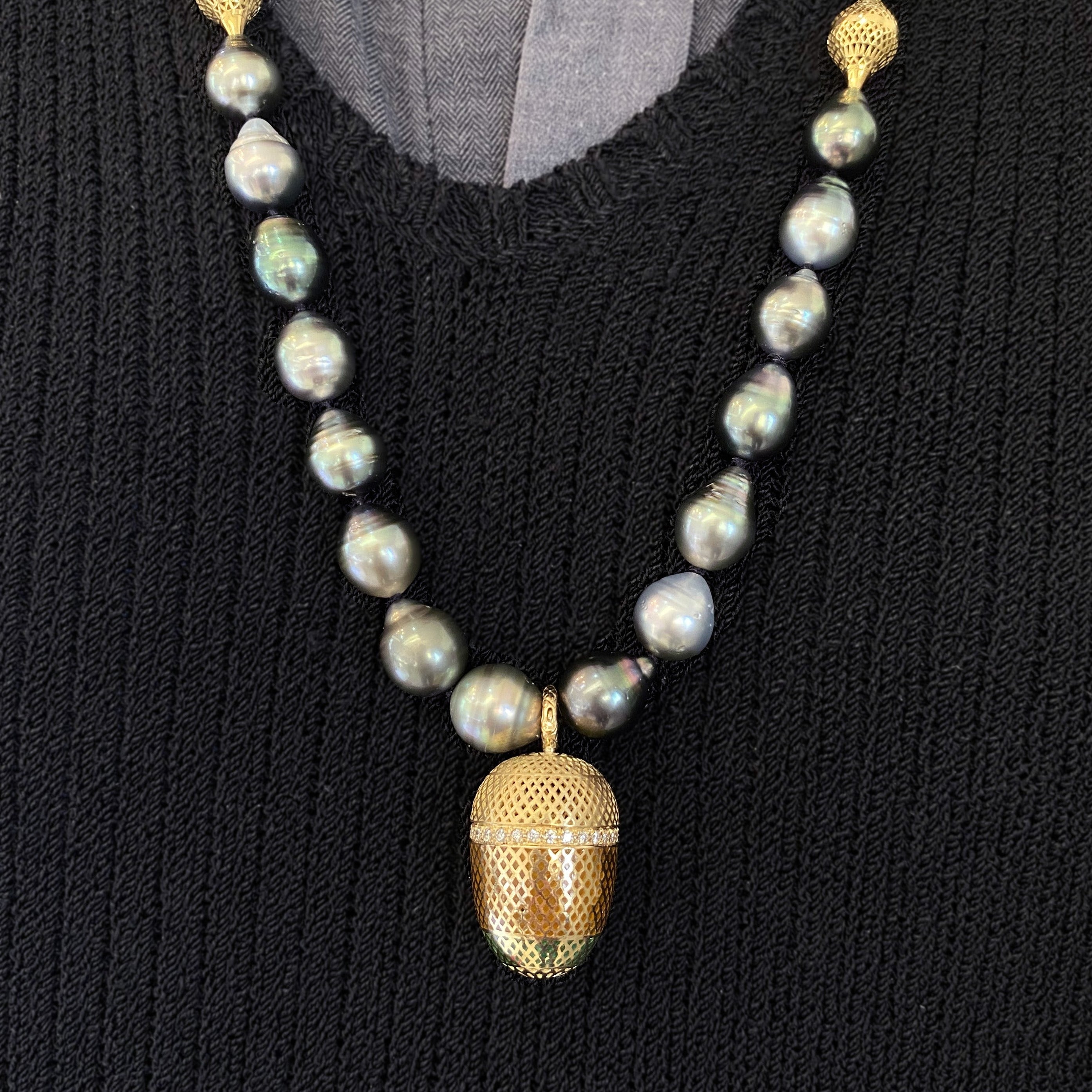 Plique a Jour Enamel Acorn Pendant