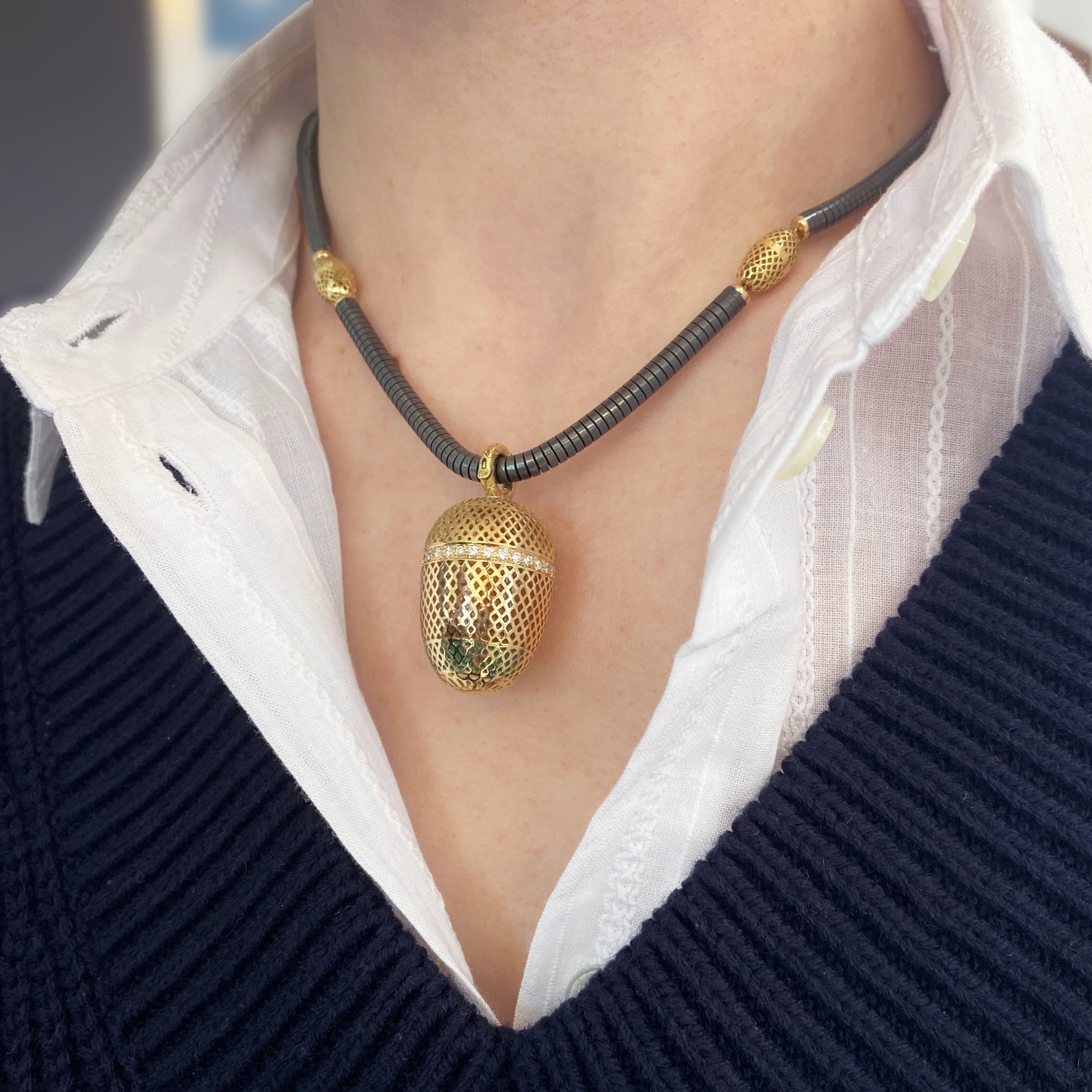 Plique a Jour Enamel Acorn Pendant