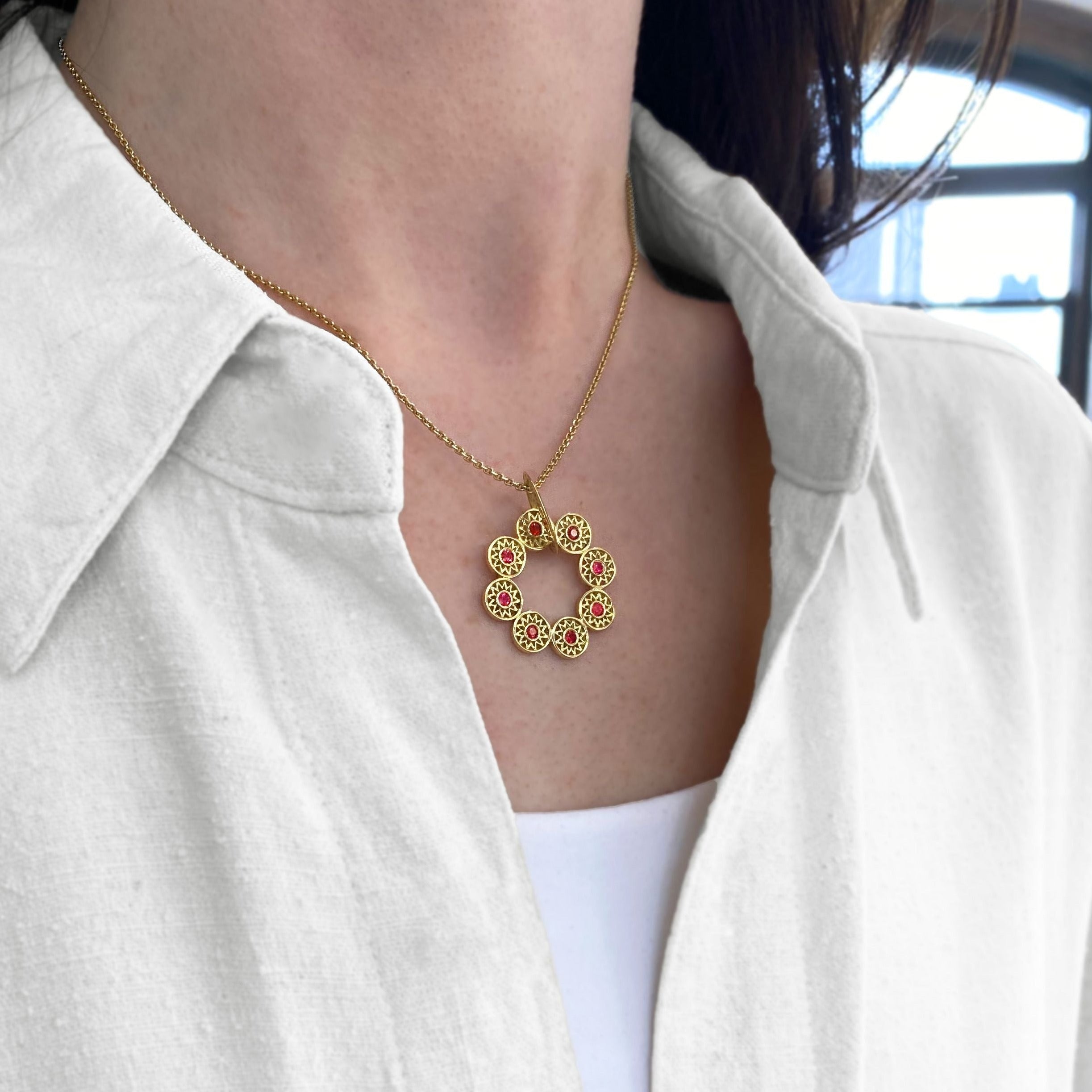 Orange Sapphire Flower Necklace
