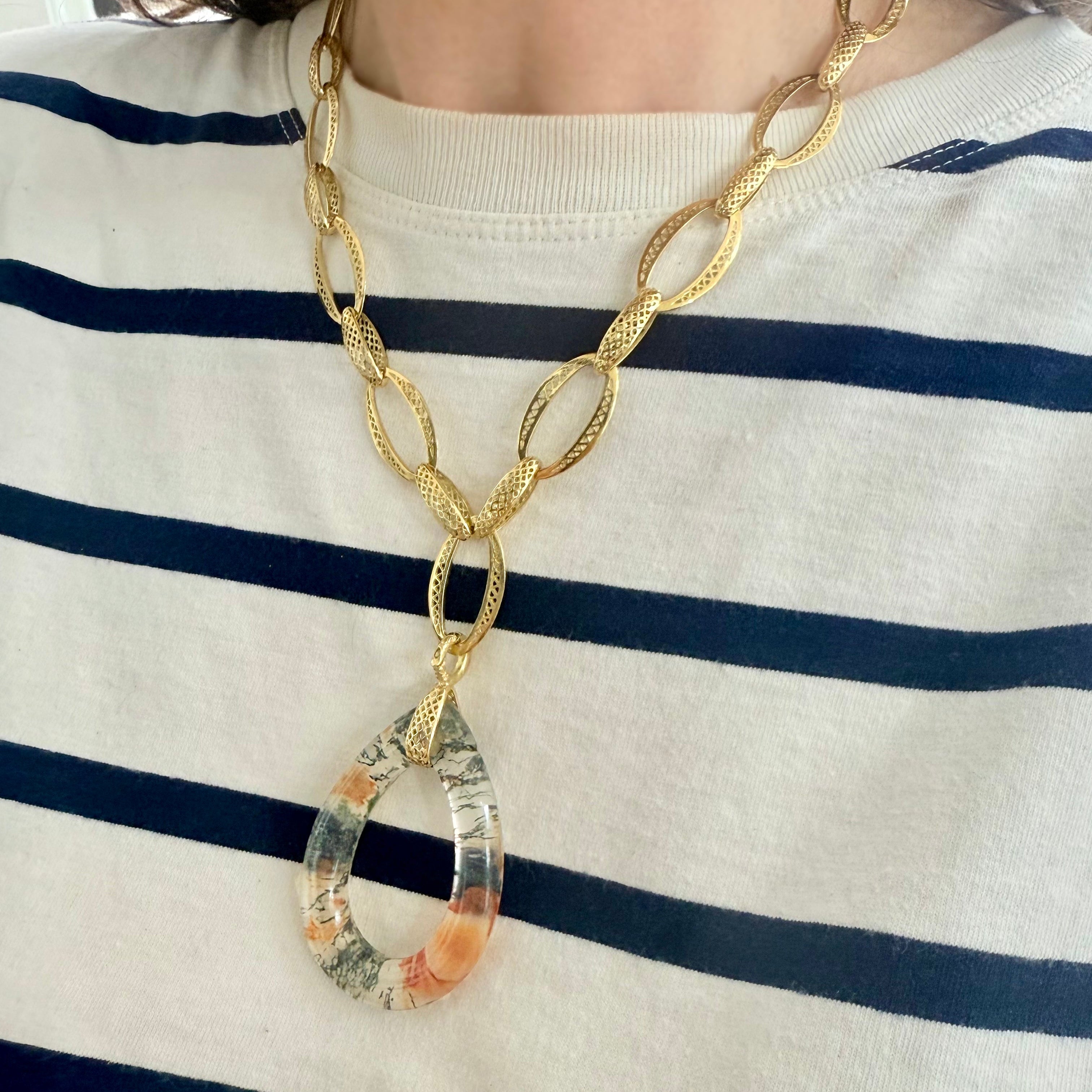 Moss Agate & Quartz Triplet Pendant