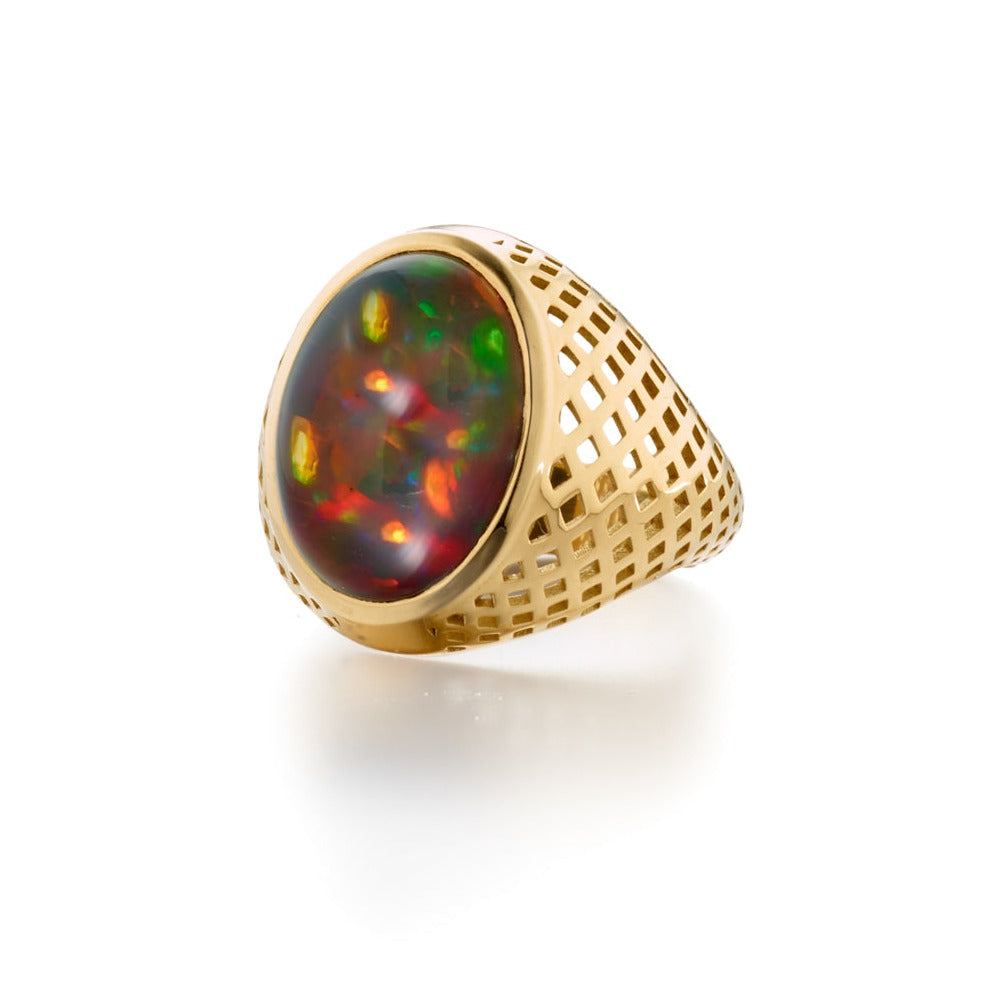 Ethiopian Black Opal Signet Ring