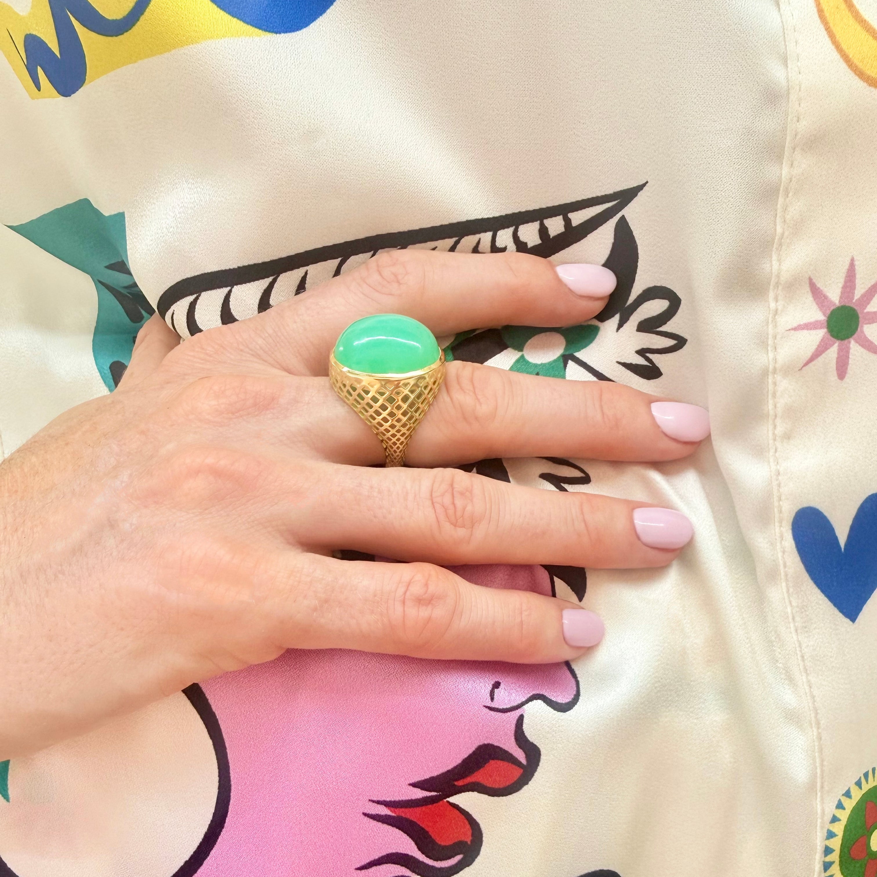 Chrysoprase Crownwork® Signet Ring 18K Gold