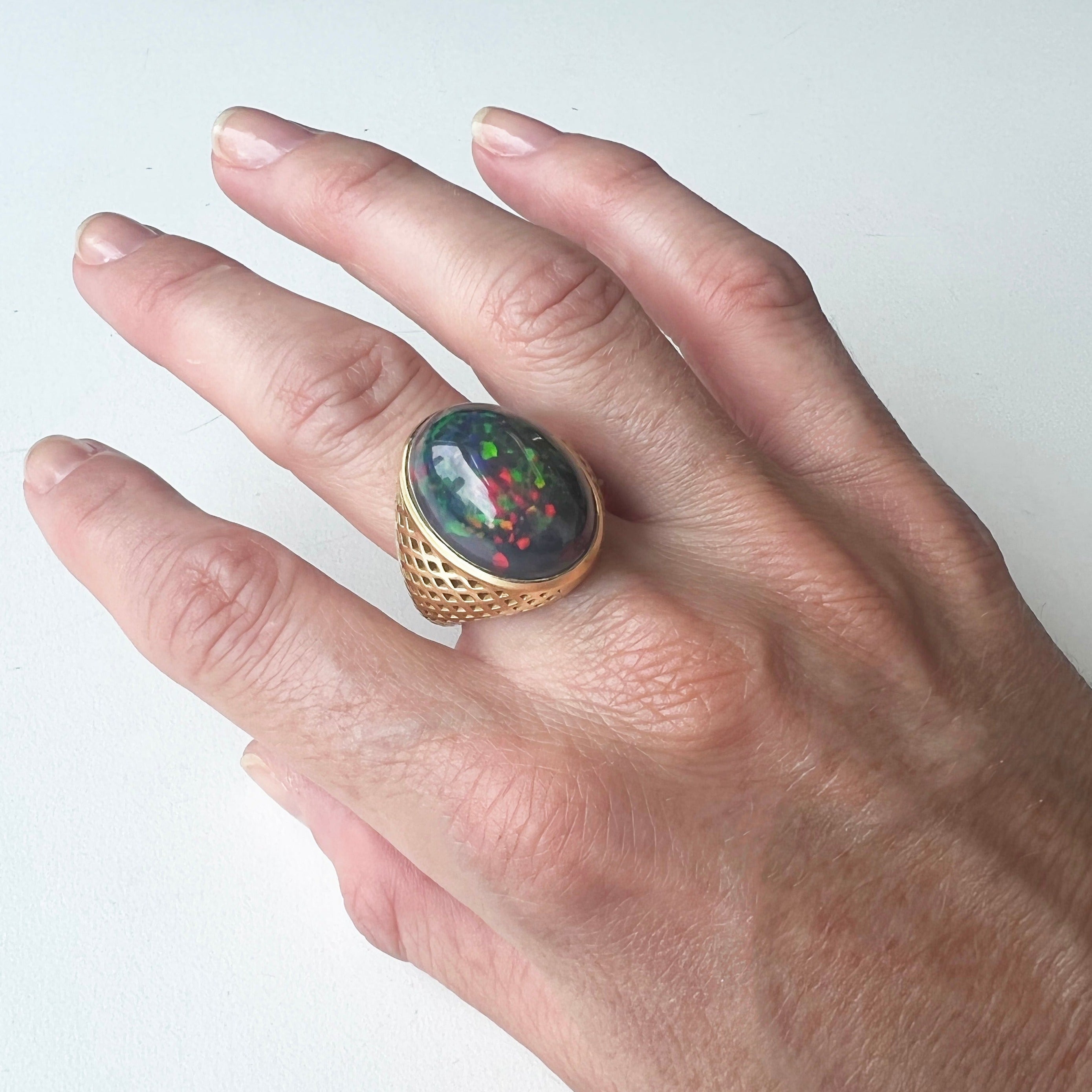 Ethiopian Black Opal Signet Ring