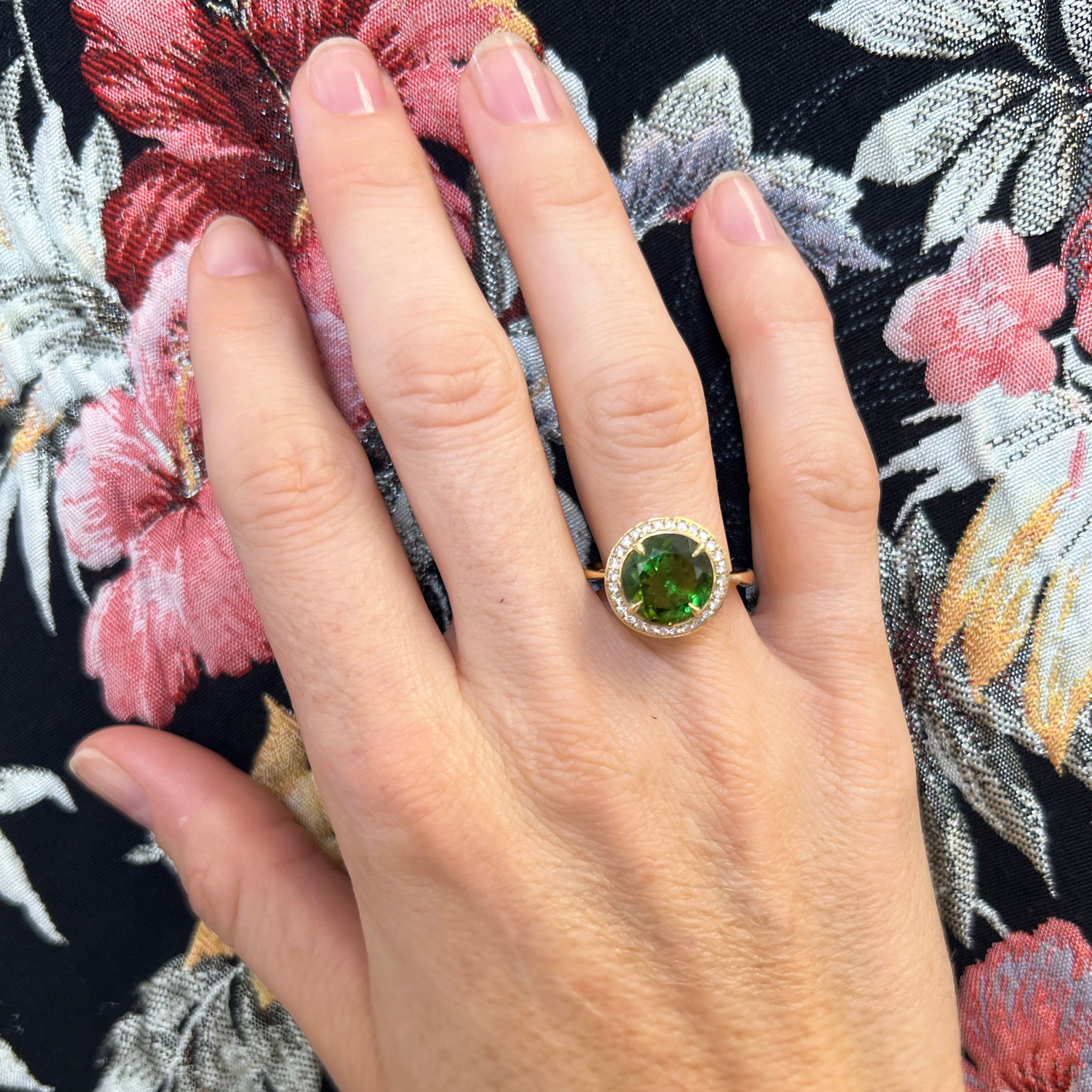 Green Tourmaline and Diamond Ring