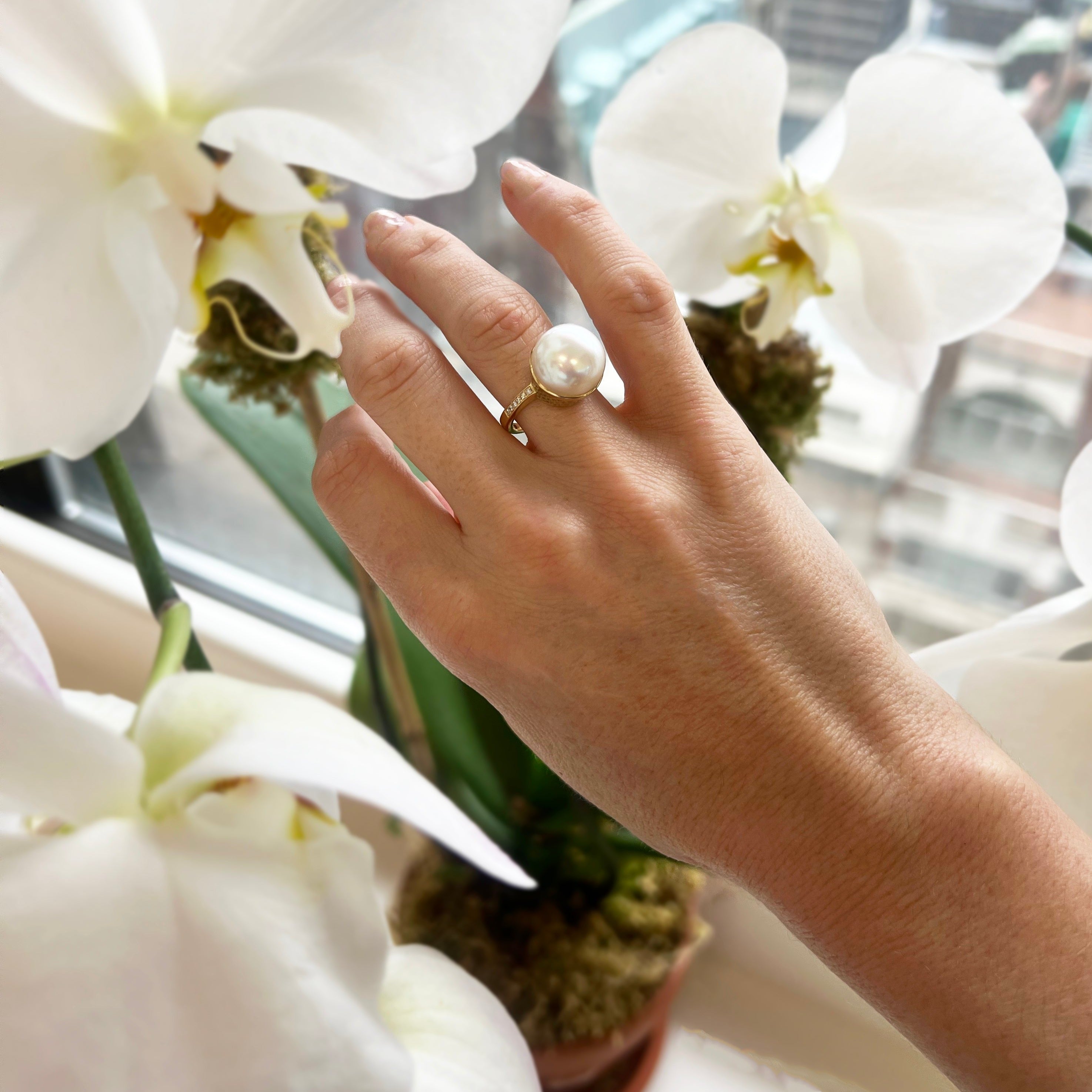 South Sea Pearl Ring with Diamonds