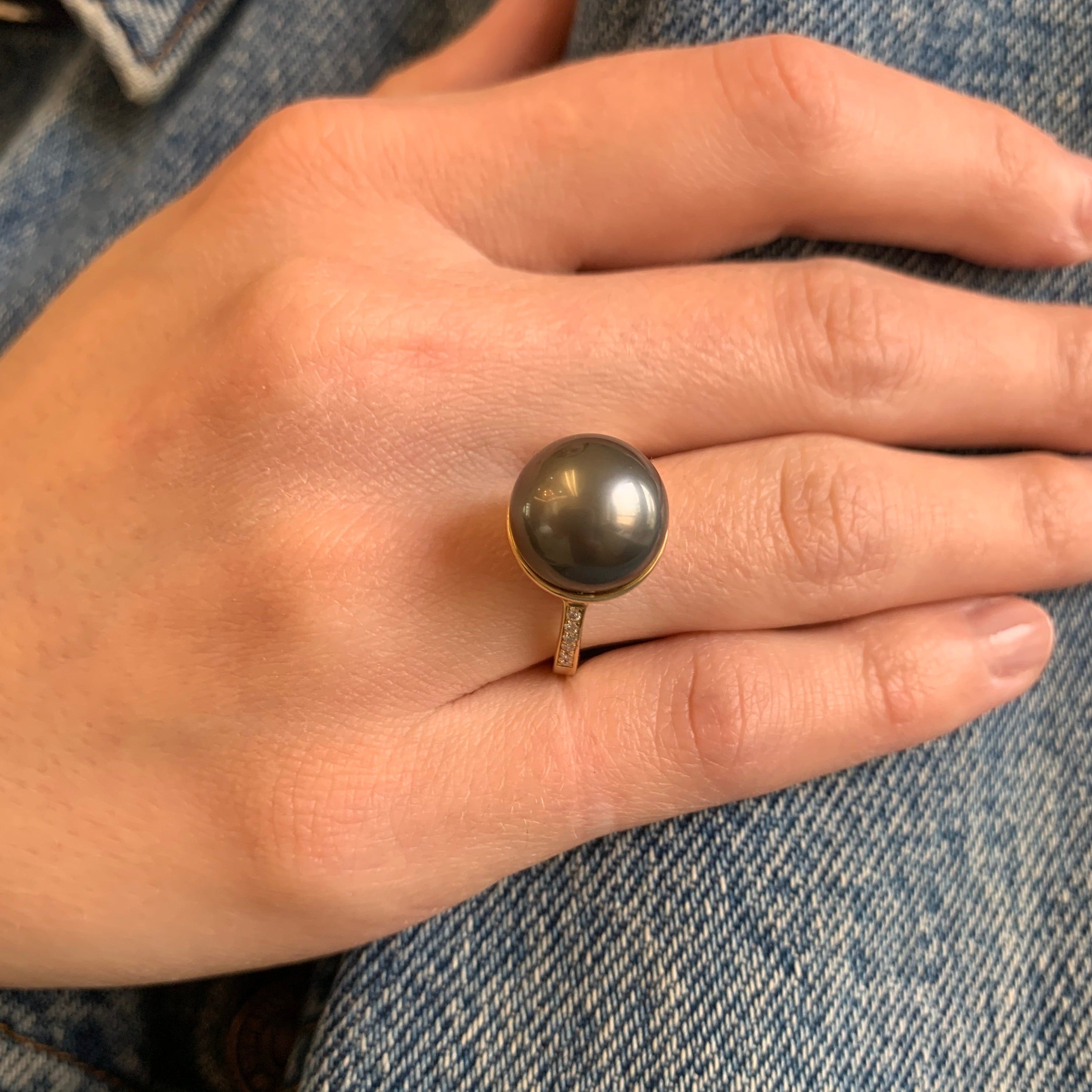 Tahitian Pearl Ring with Diamonds