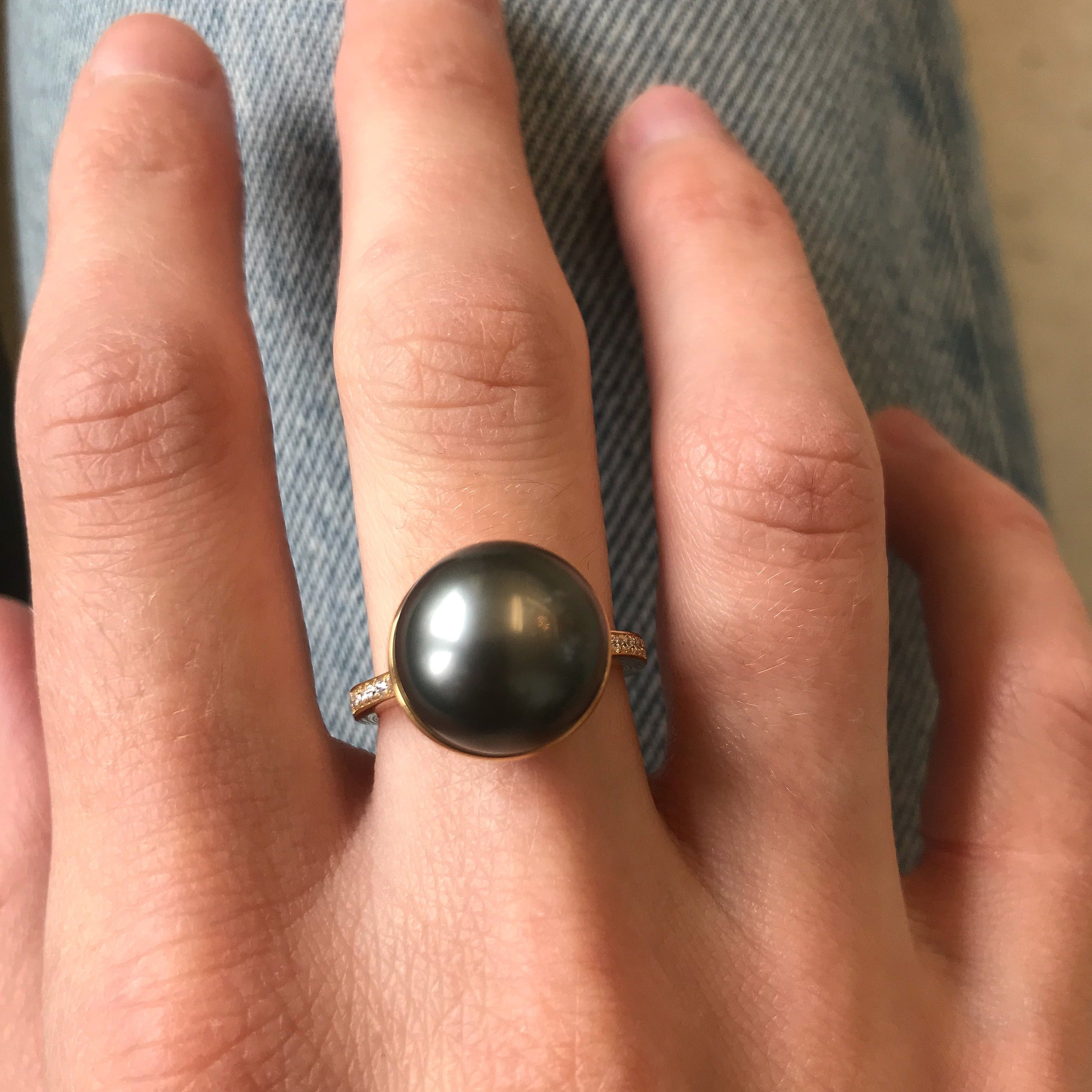 Tahitian Pearl Ring with Diamonds