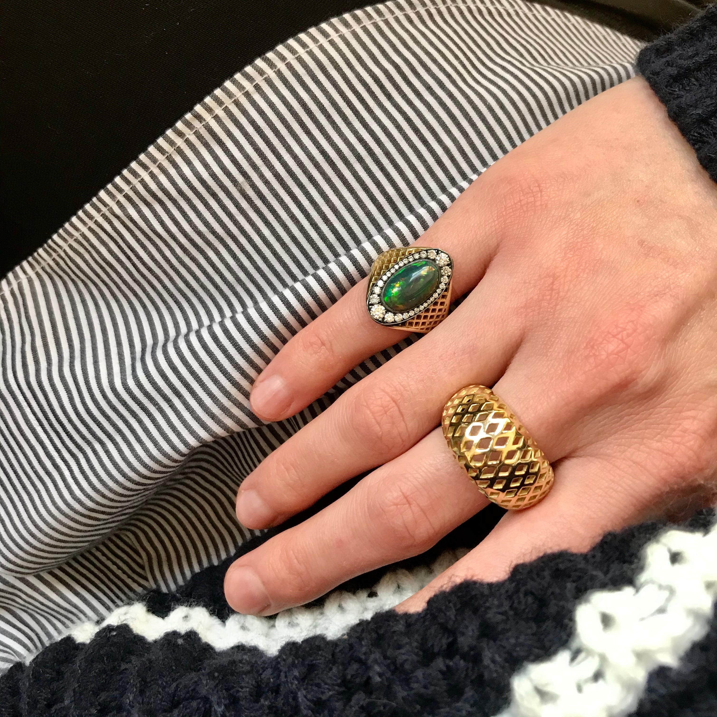 Black Opal and Diamond Mini Regency Ring