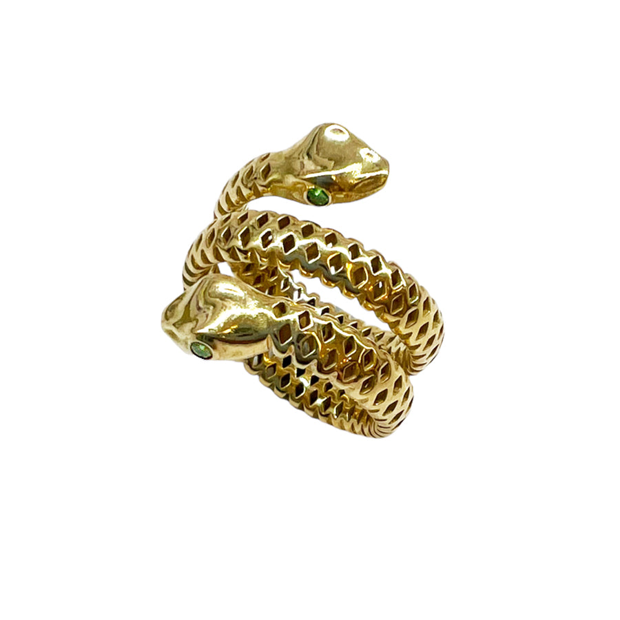 Double Headed Tsavorite Snake Ring