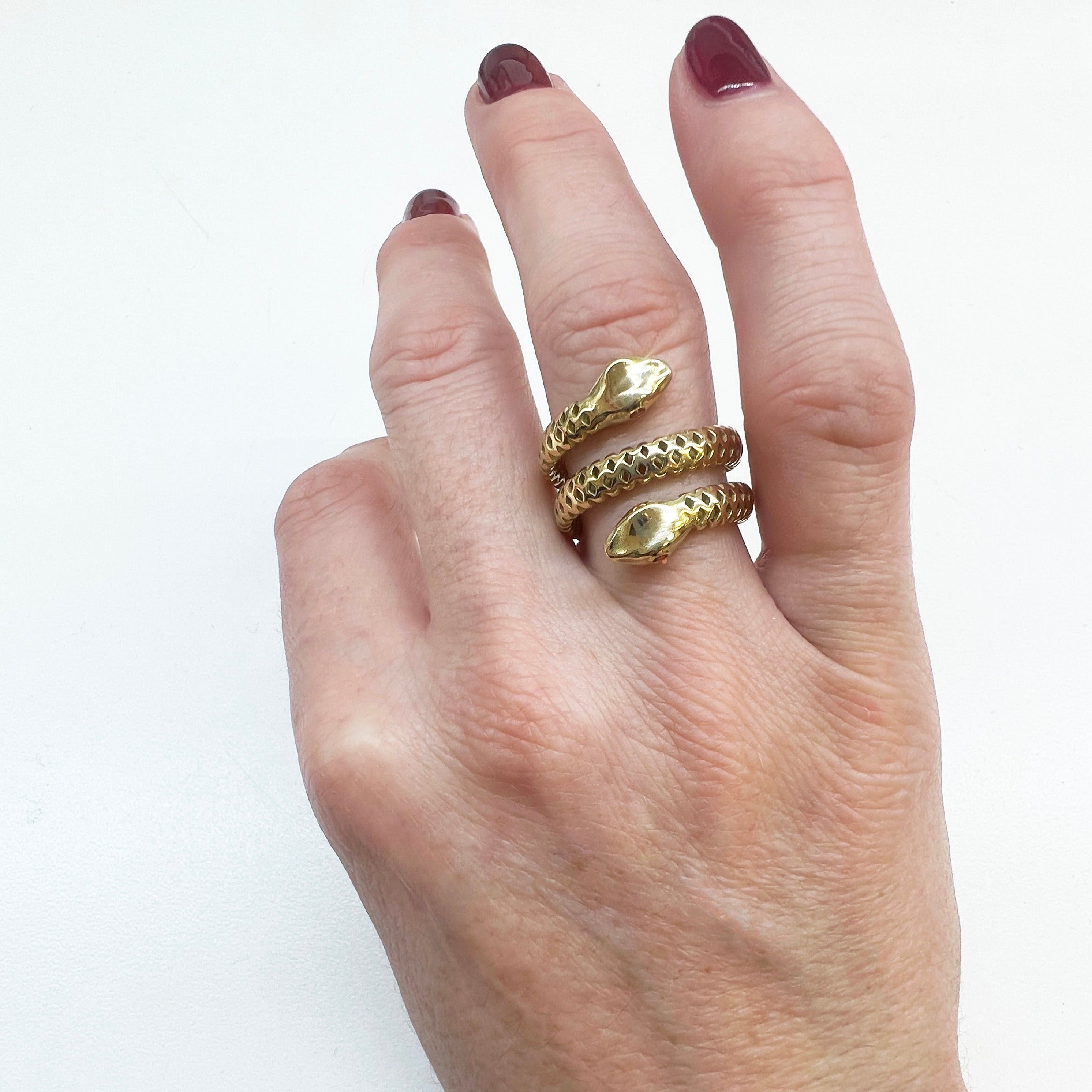 Double Headed Red Sapphire Snake Ring