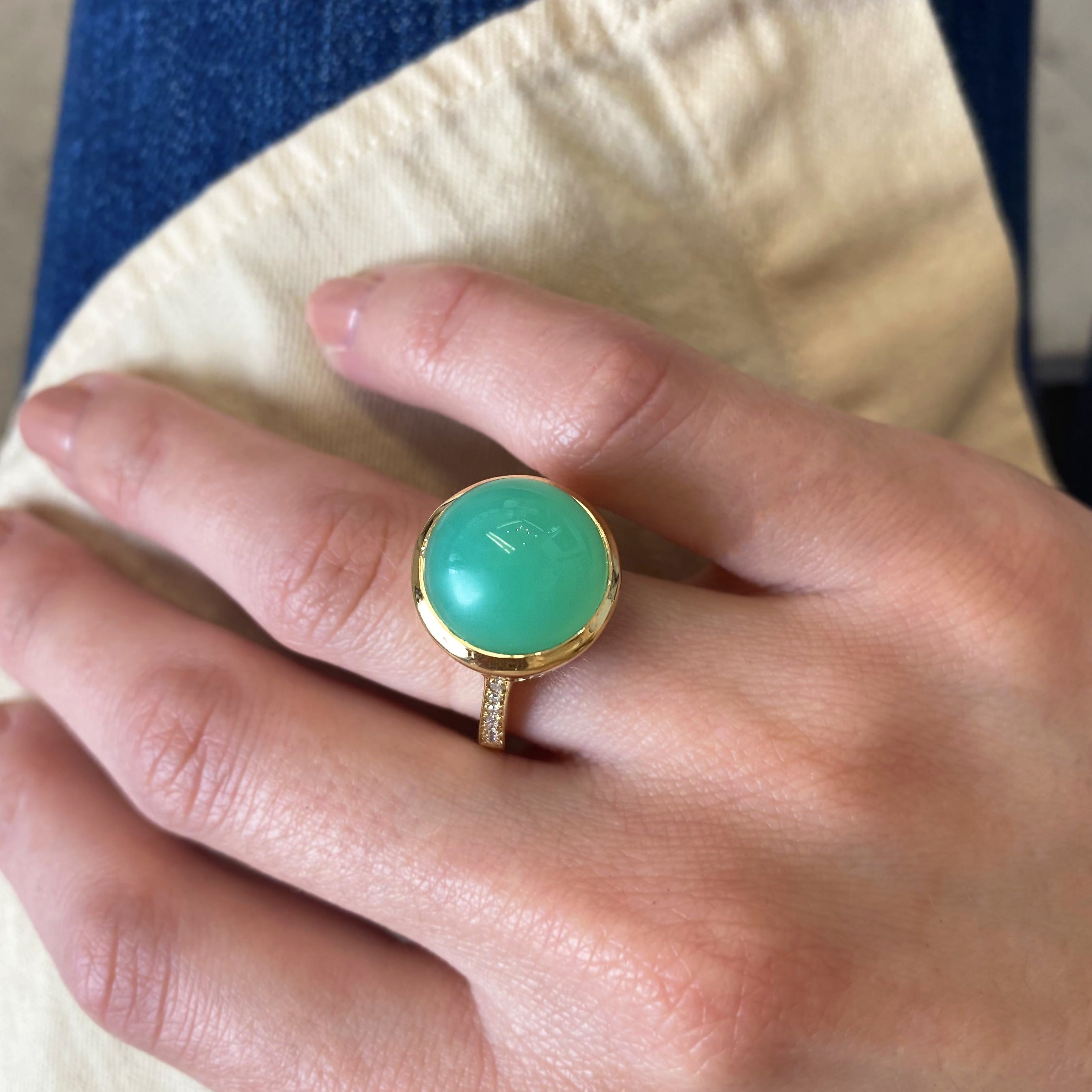 Chrysoprase and Diamond Ring