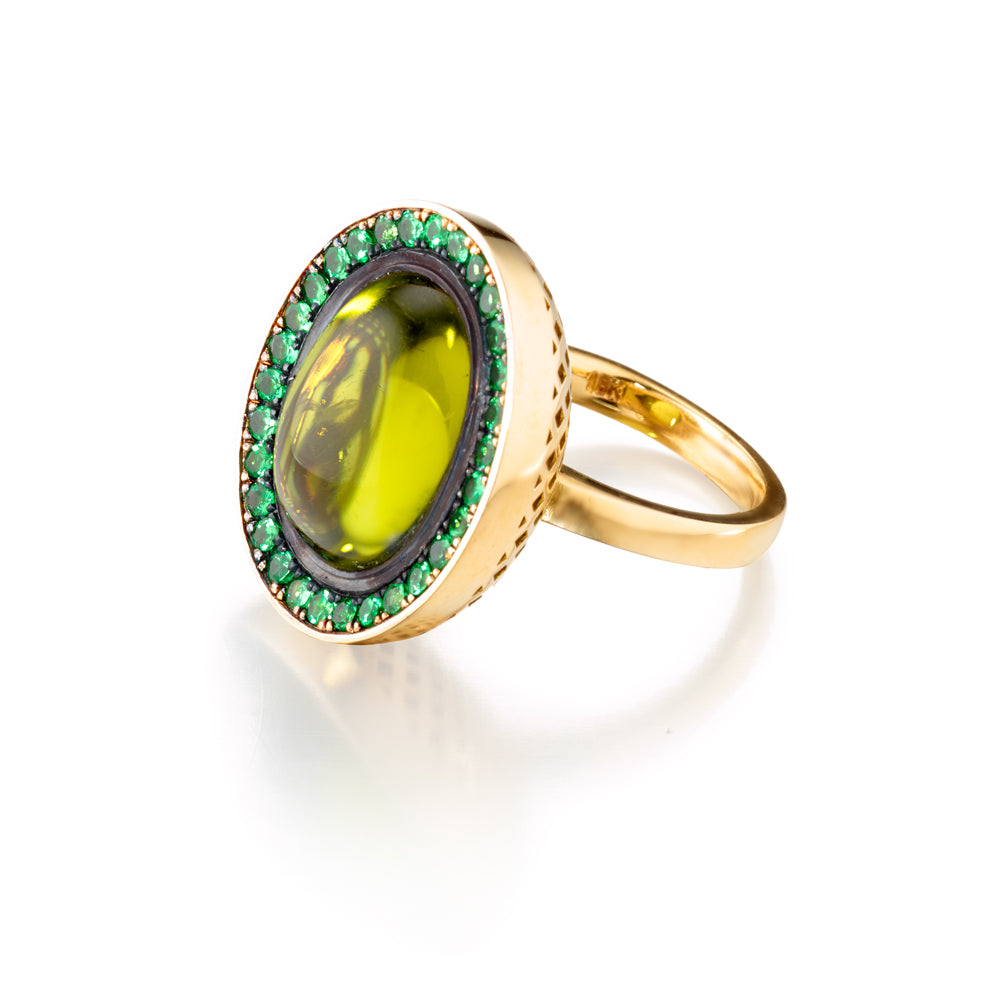 North South Peridot and Tsavorite Ring