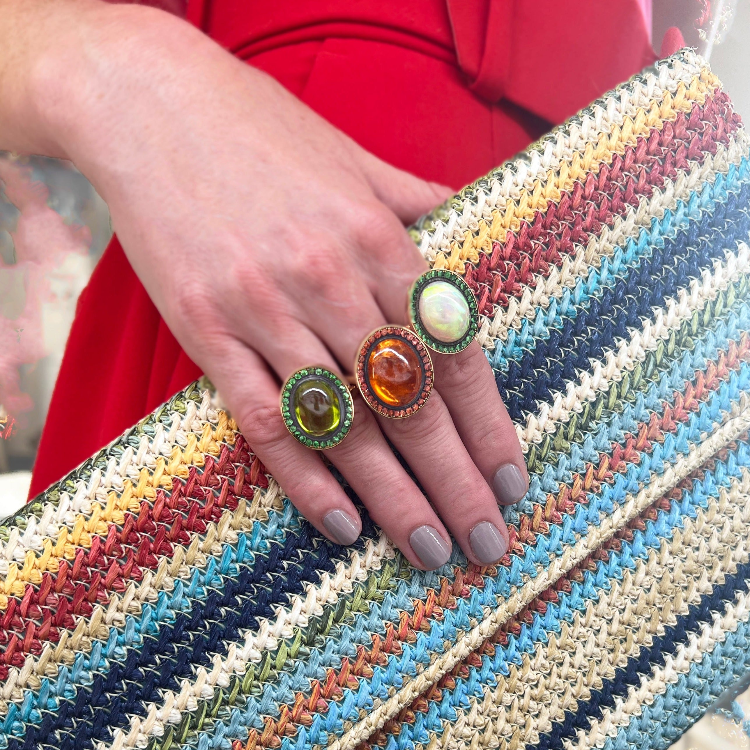 North South Peridot and Tsavorite Ring