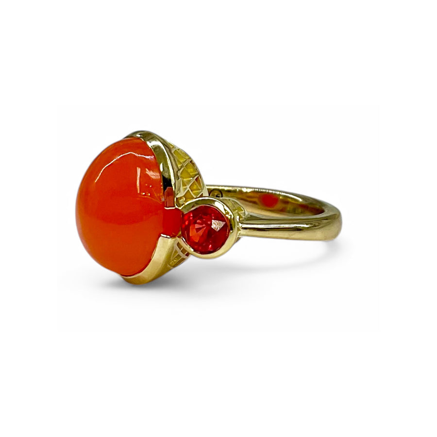 18K Yellow Gold Crownwork® Scalloped Ring with Mexican Fire Opal and Orange Sapphire
