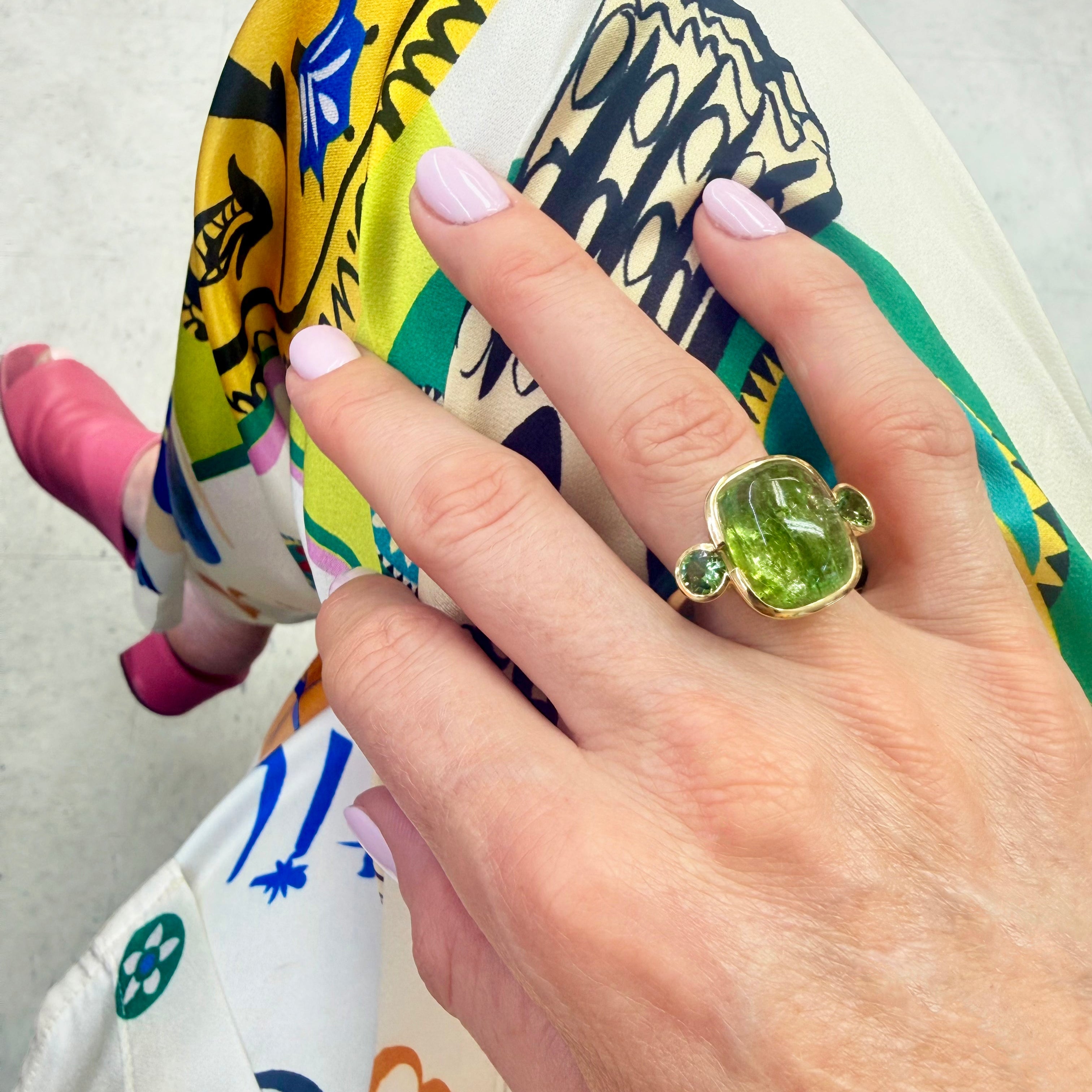 Tourmaline & Green Sapphire Crownwork® Cocktail Ring 18K Gold
