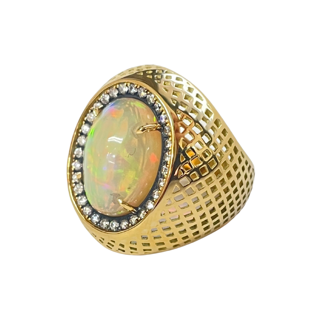 Opal and Diamond Signet Ring