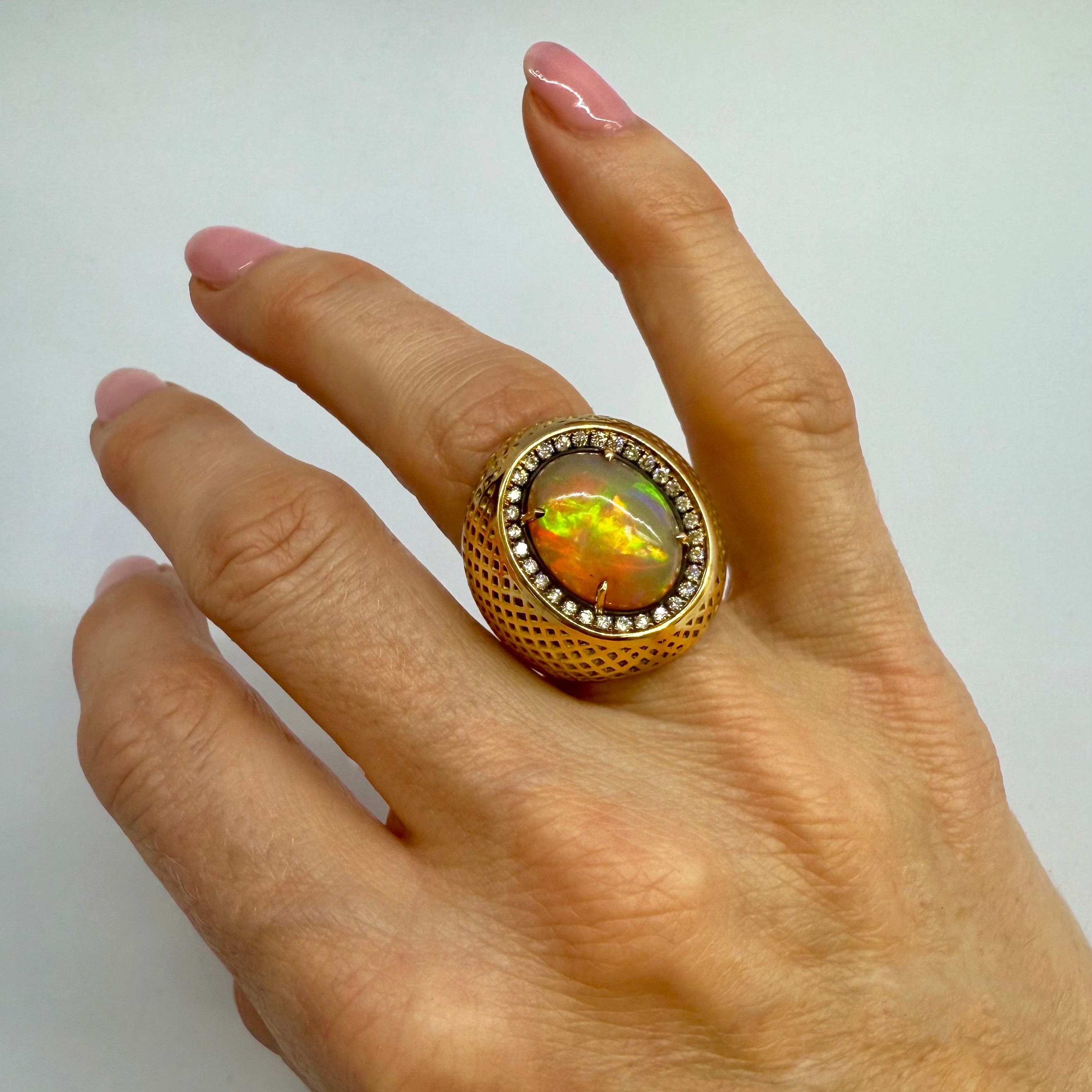 Opal and Diamond Signet Ring