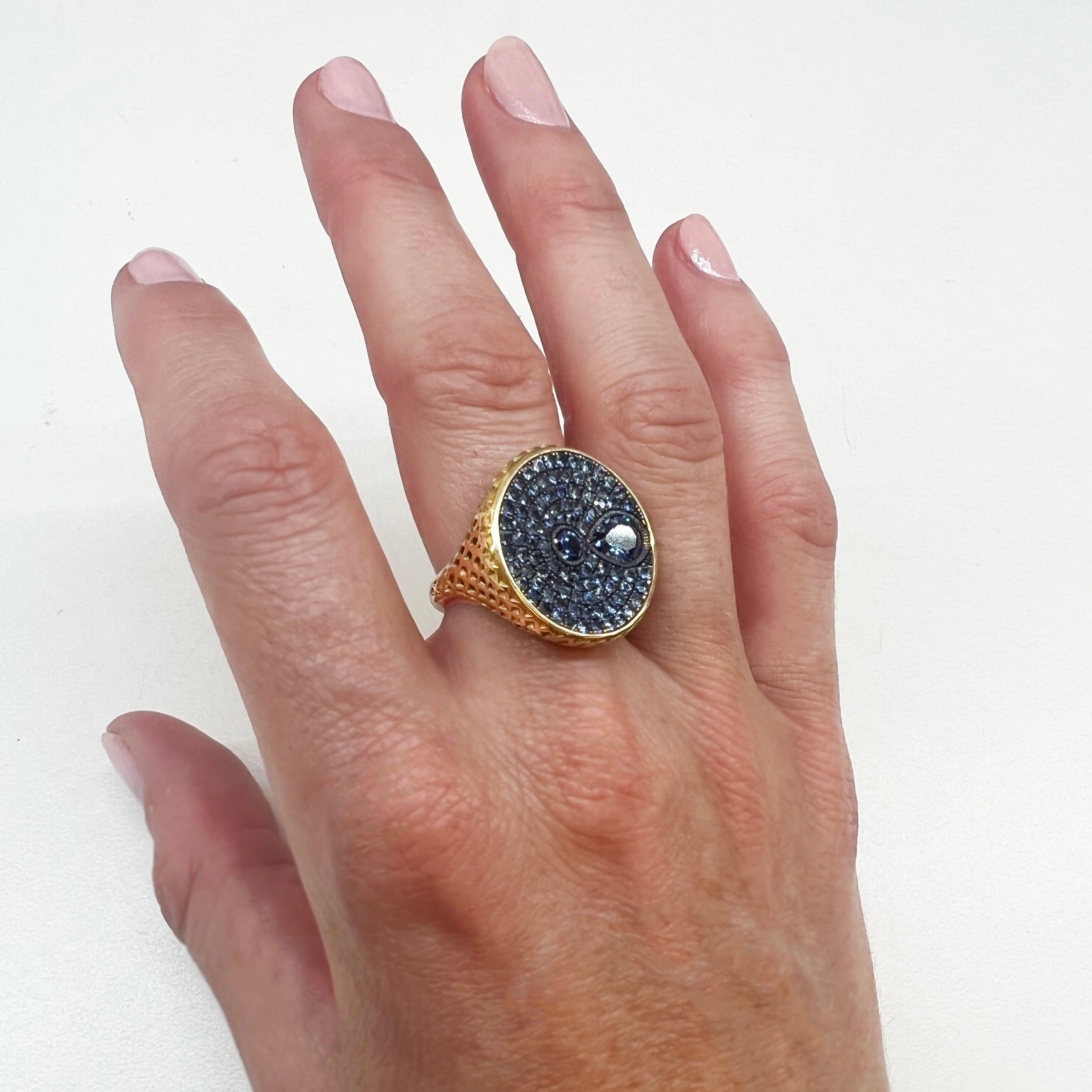 Blue Sapphire Pave Signet Ring