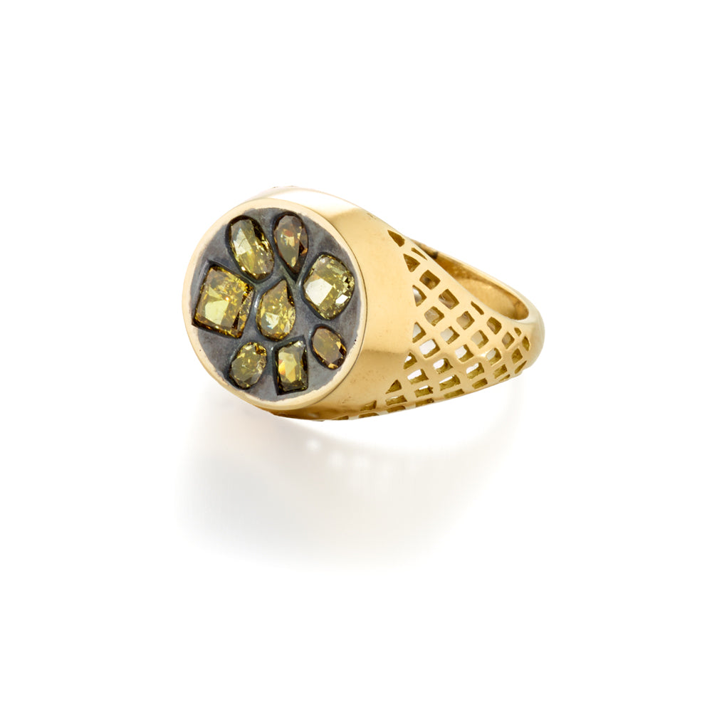 Mixed Shape Champagne Diamond Pinky Ring