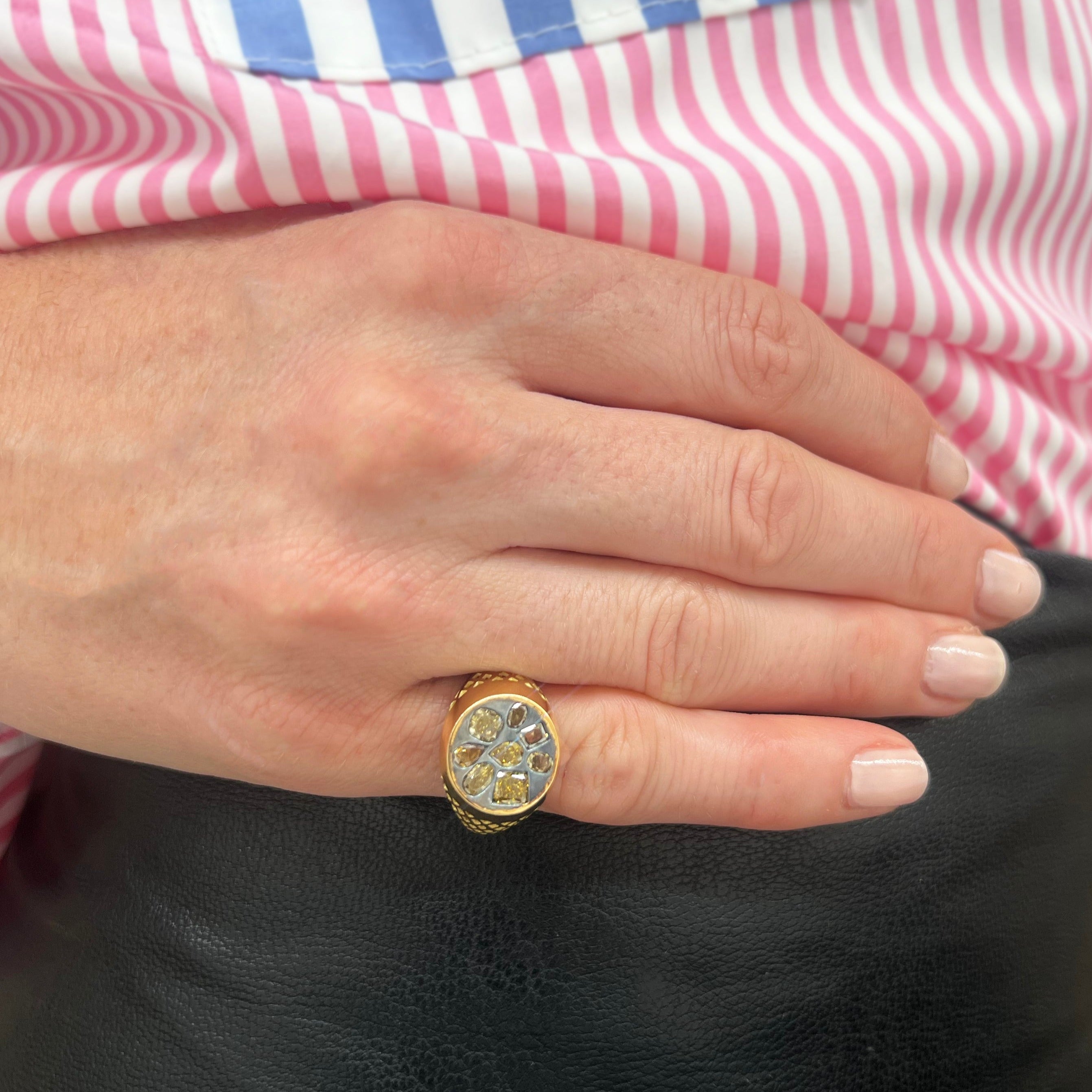 Mixed Shape Champagne Diamond Pinky Ring
