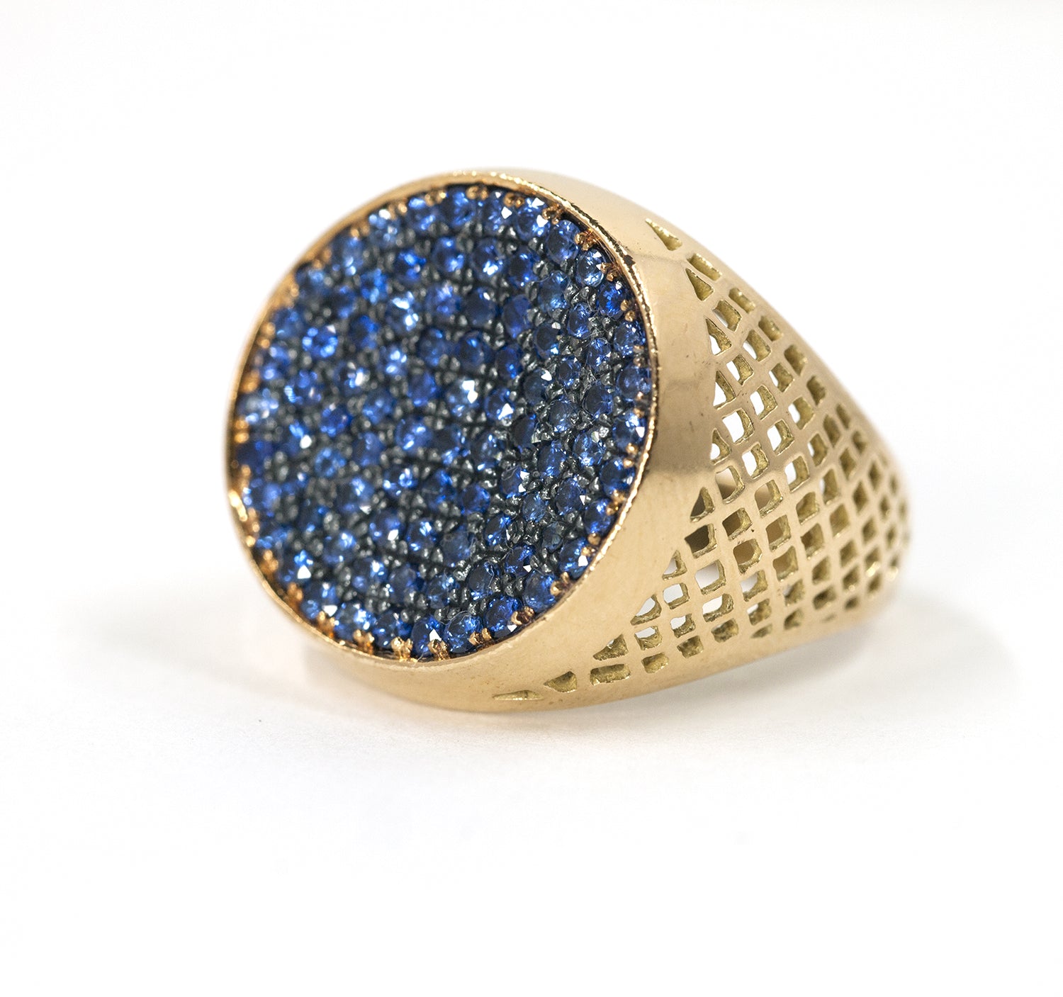 Blue Sapphire Pave Signet Ring