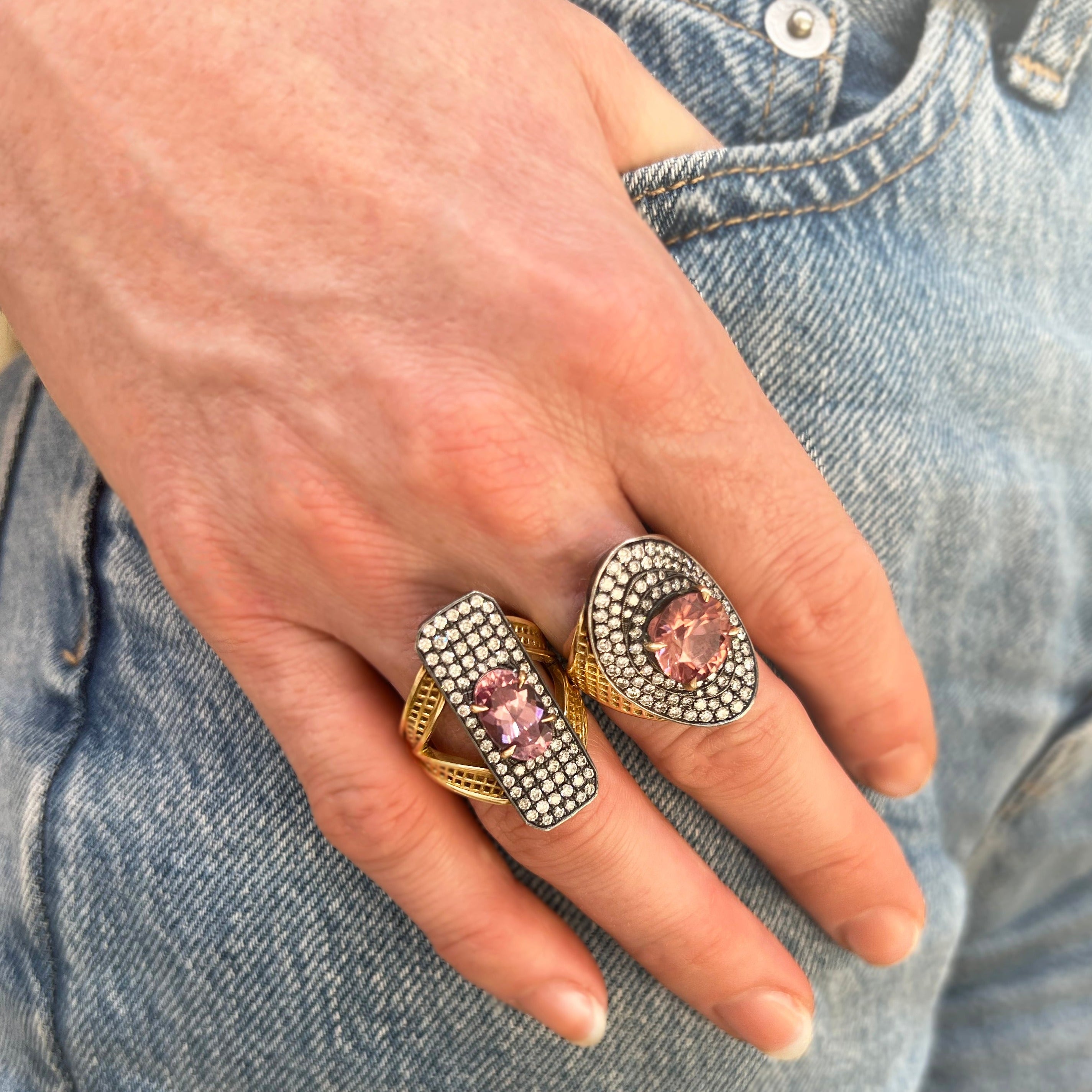 Pink Zircon and Diamond Edwardian Ring