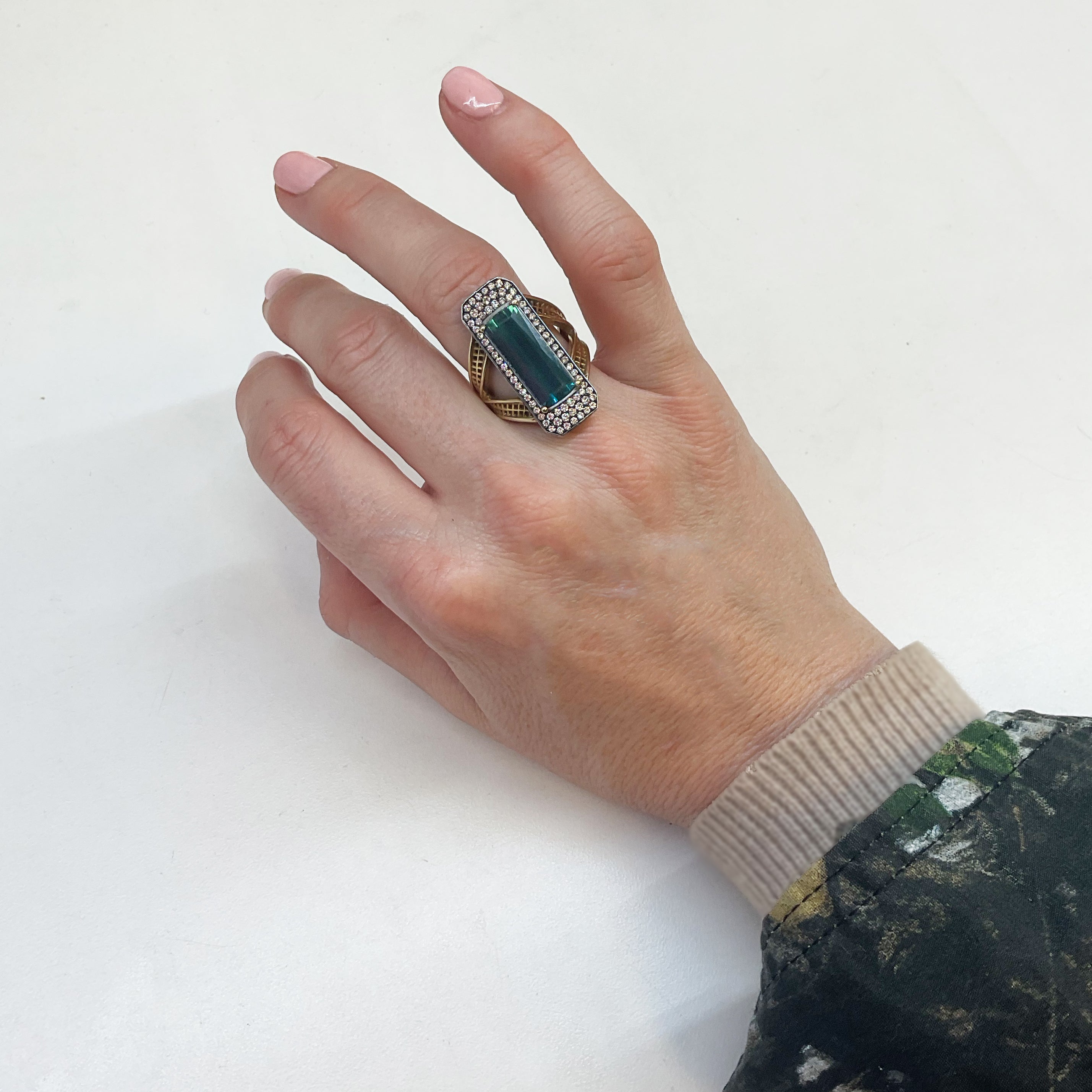 Indicolite and Diamond Edwardian Ring