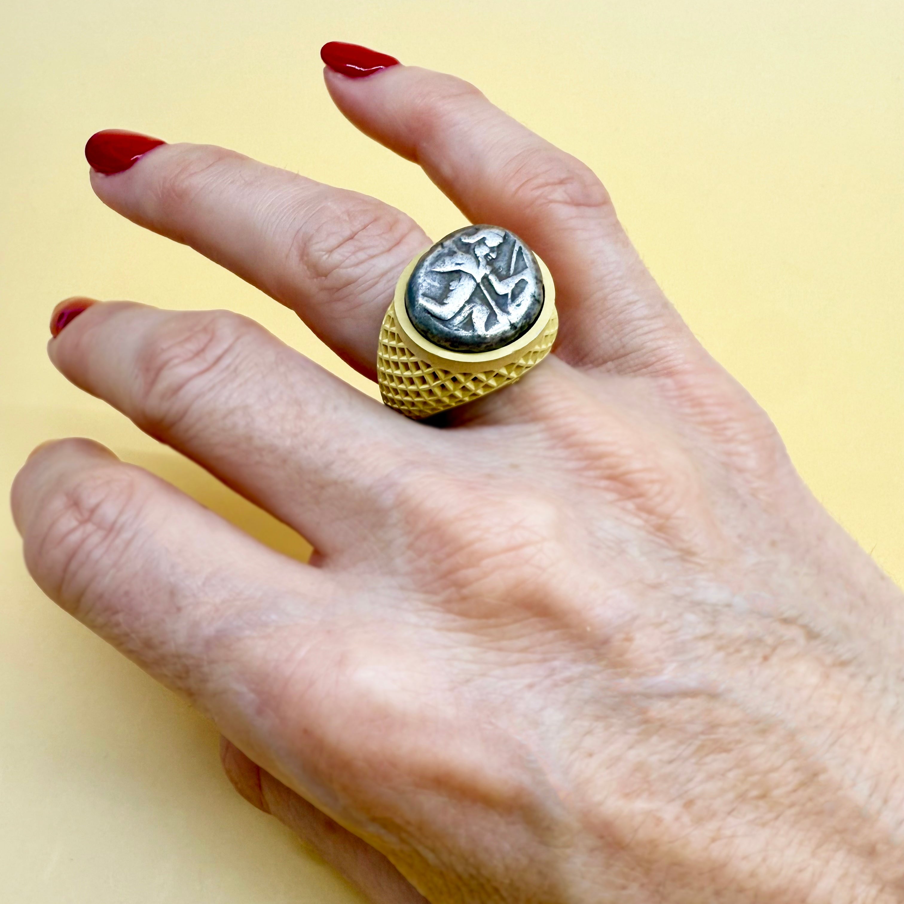 18K Yellow Gold Crownwork® Ancient Persian Coin Signet Ring