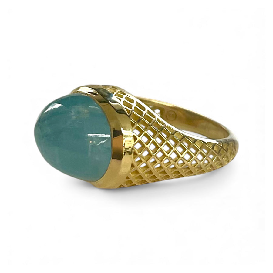 18K Yellow Gold Crownwork® Aquamarine Ring